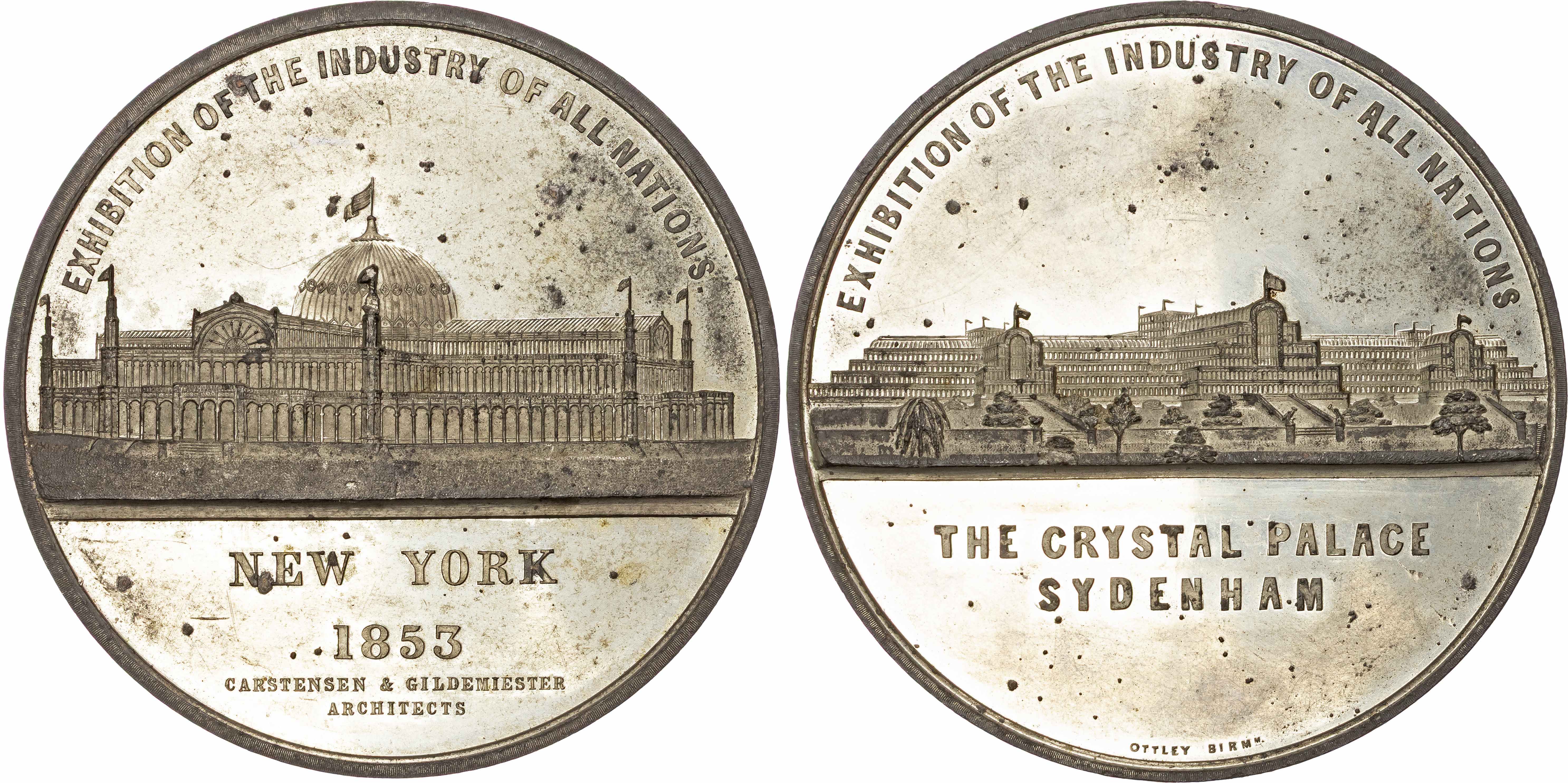 USA, New York Industrial Exhibition, 1853, White metal medal by T. Ottley. 