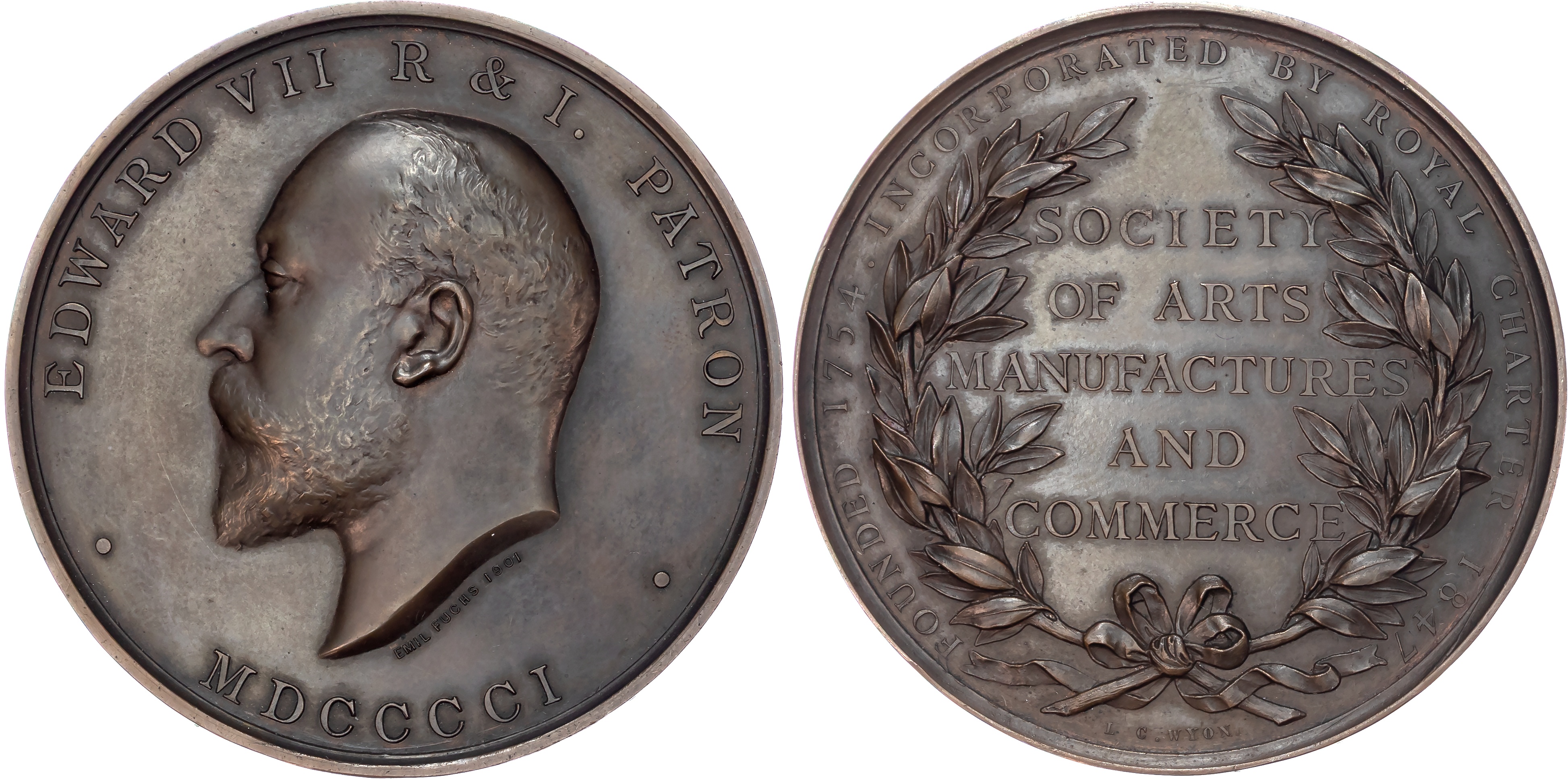 Edward VII 1901-1911, Royal Drawing Society Competition Prize, AE medal 1905 (55.5mm) by Emil Fuchs.