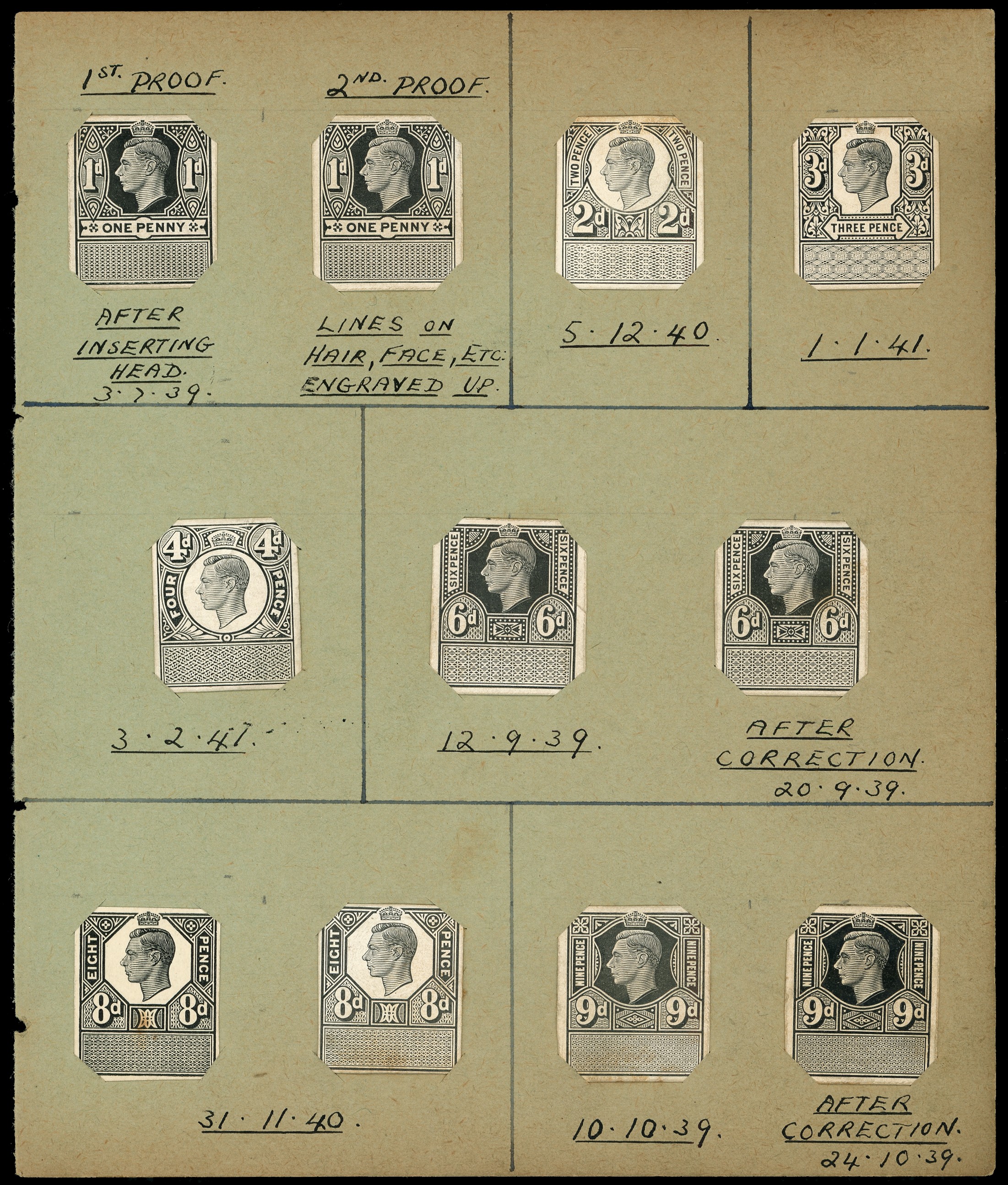 1939 KGVI unappropriated Dies, Four pages from Royal...
