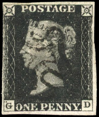 GB 1840 1d black Plate 1B (GD ) four margins, central black Maltese Cross SG 2