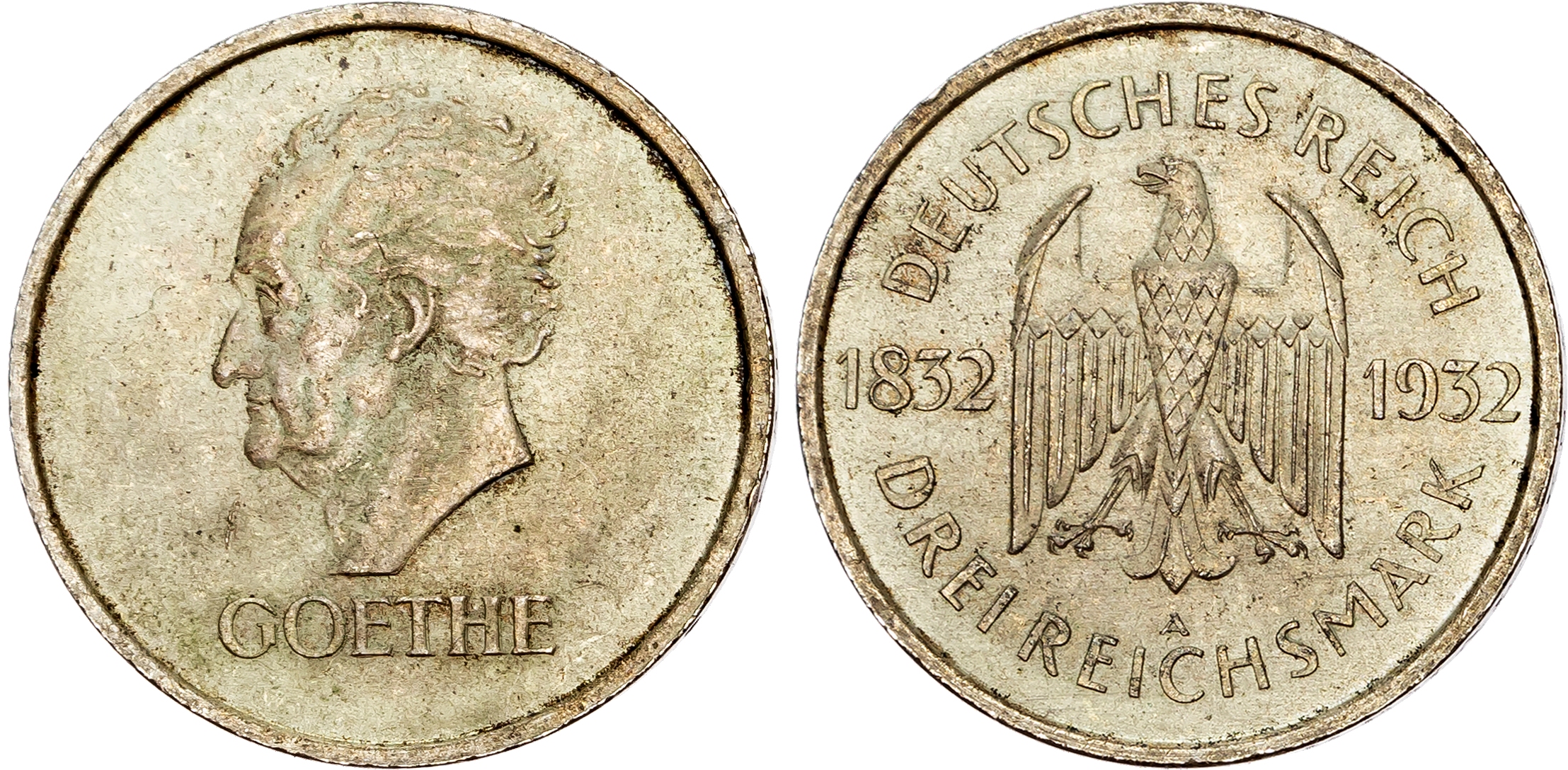Germany, Weimar Republic, silver 3 Marks - Goethe