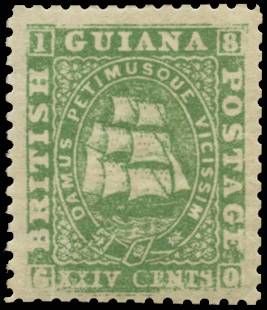BR GUIANA SG 64 1862-65 24c medium paper P12½-13 lpog