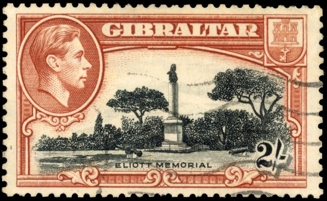 Gibraltar 1938-51 2s black and brown, broken 'R', lightly used, SG 128ba