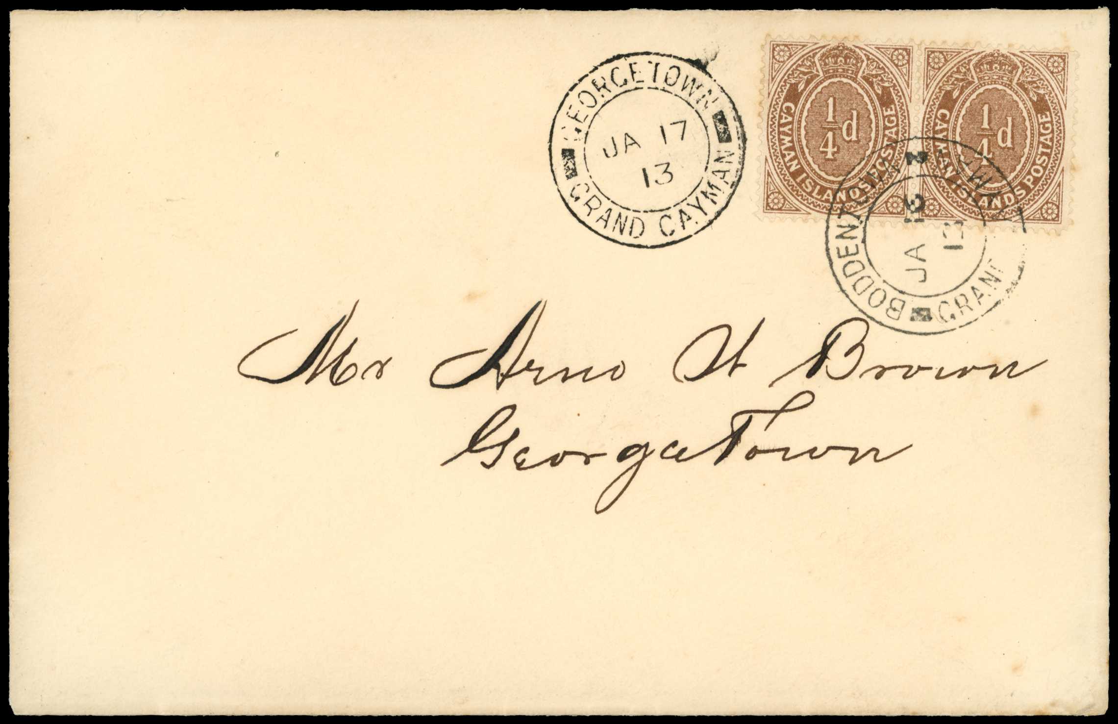 1913 Local cover franked with a pair of ¼d...