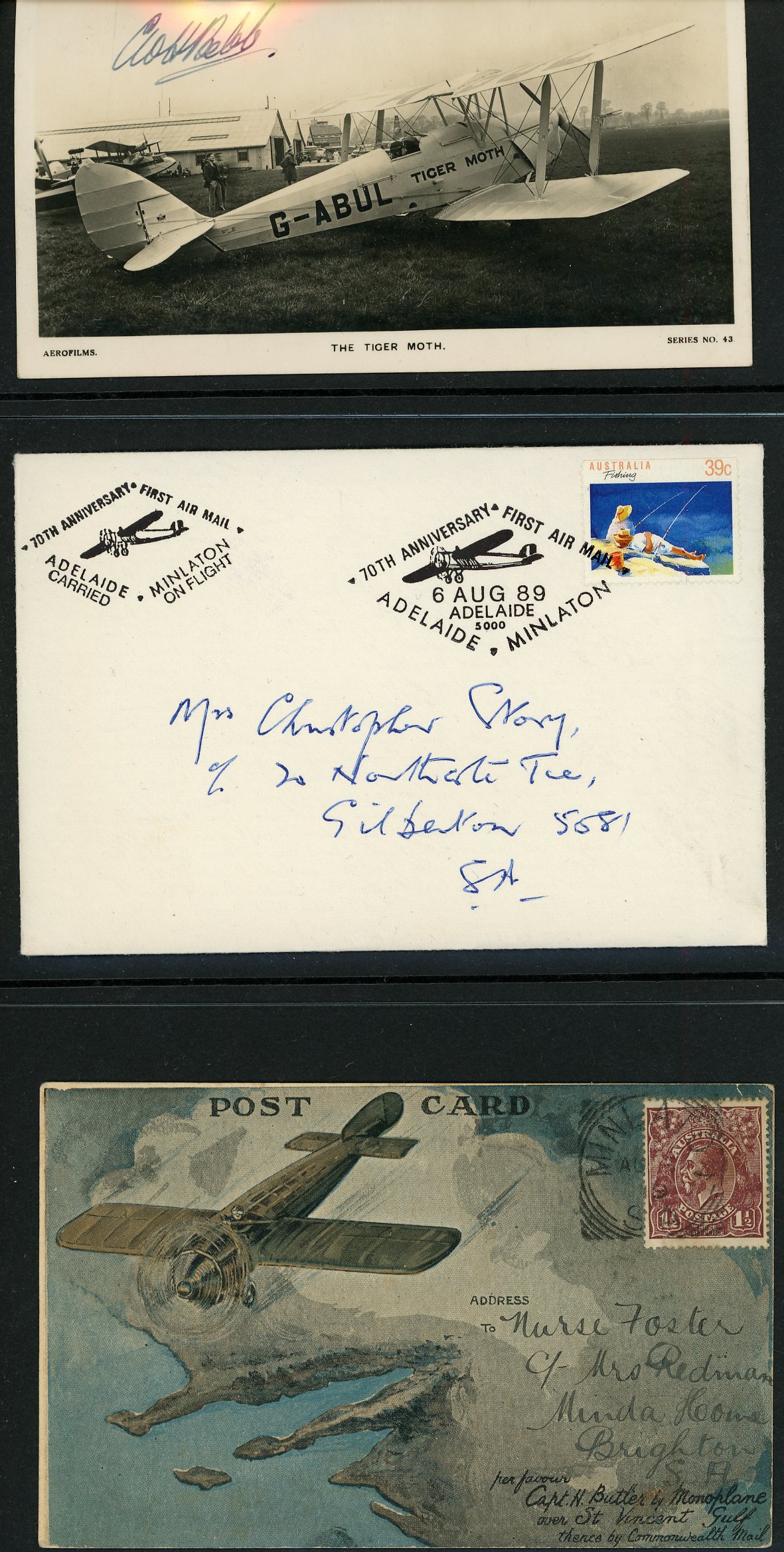 Australia 1919 Adelaide to Minalton postcard and ephemera...