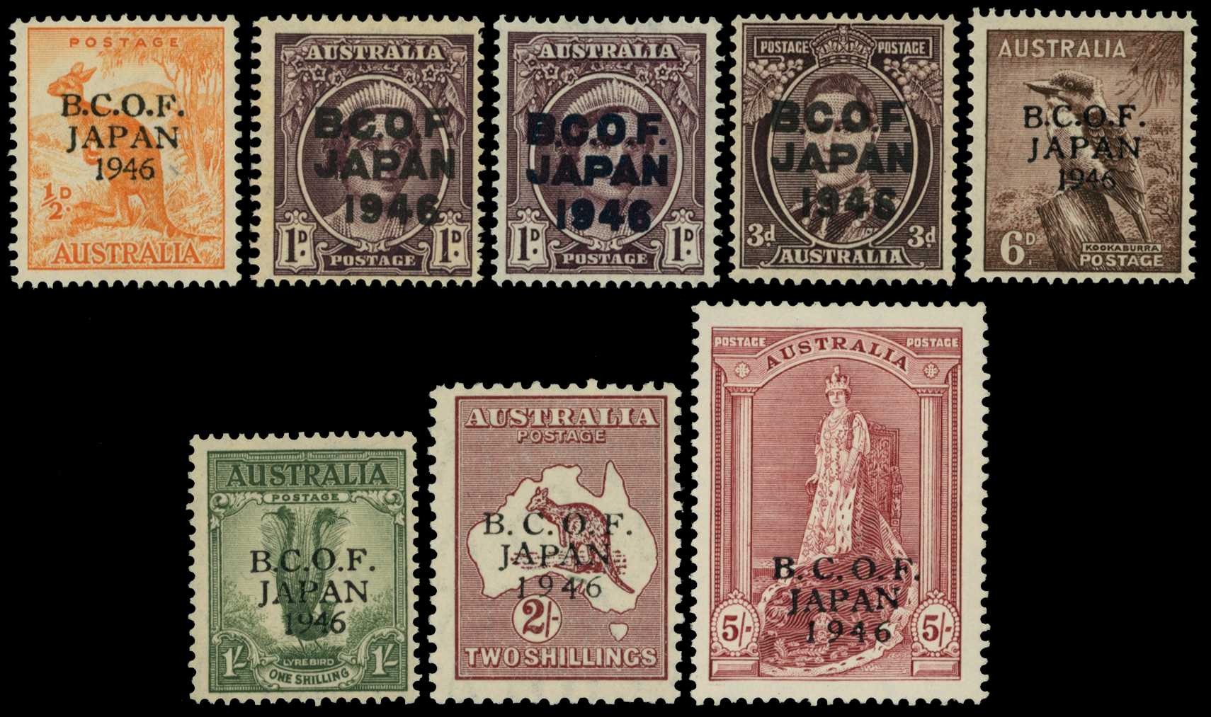 BCOF. 1946-7 set of seven to 5/- (thick...