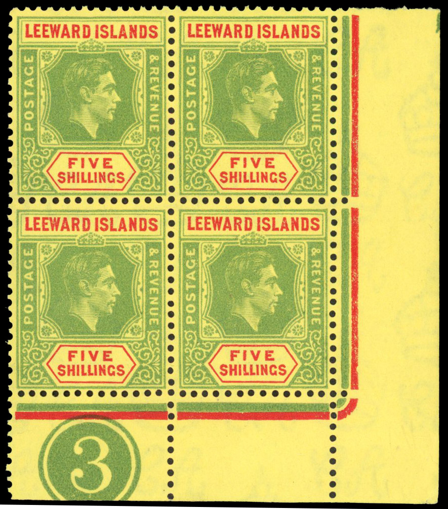 Leeward Islands SG 112c Plate 3 block mint