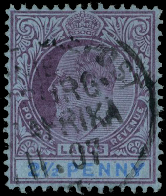 1905 2½d dull purple and blue on blue,...
