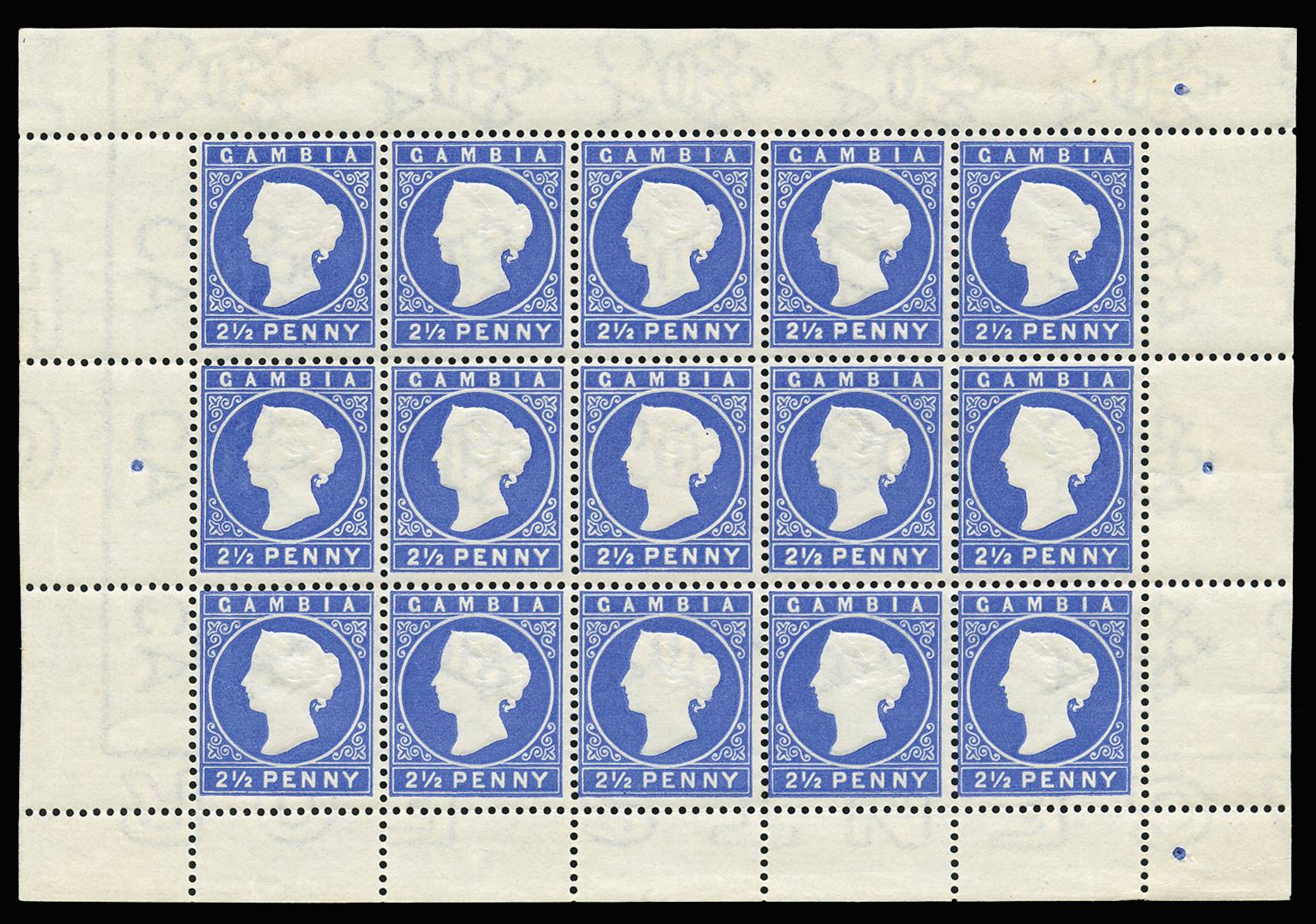 GAMBIA SG 27 1886-93 2½d DEEP BRIGHT BLUE COMP SHEET