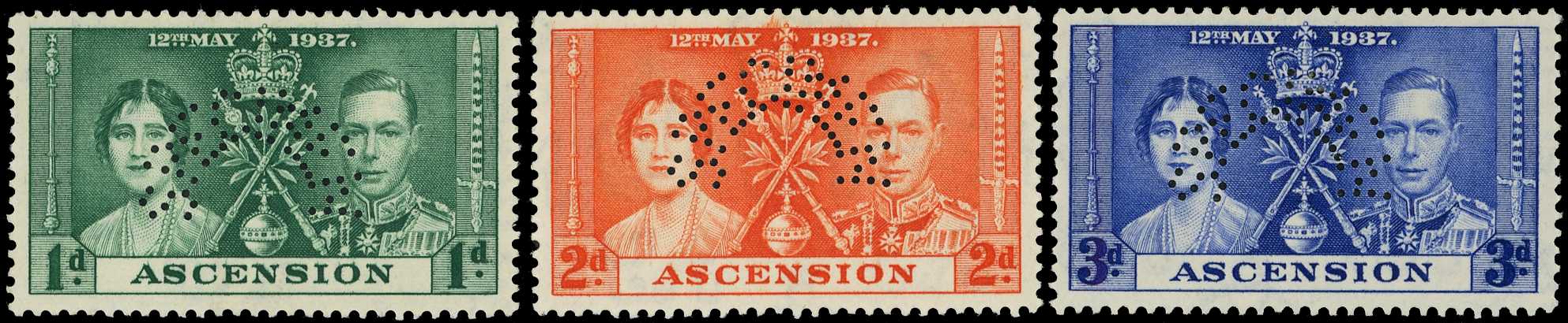 1937 Coronation set of three perforated...