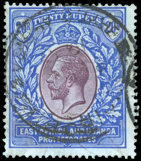 Kenya Uganda Tanganyika 1918 20r purple and blue/blue used, RPSL Cert