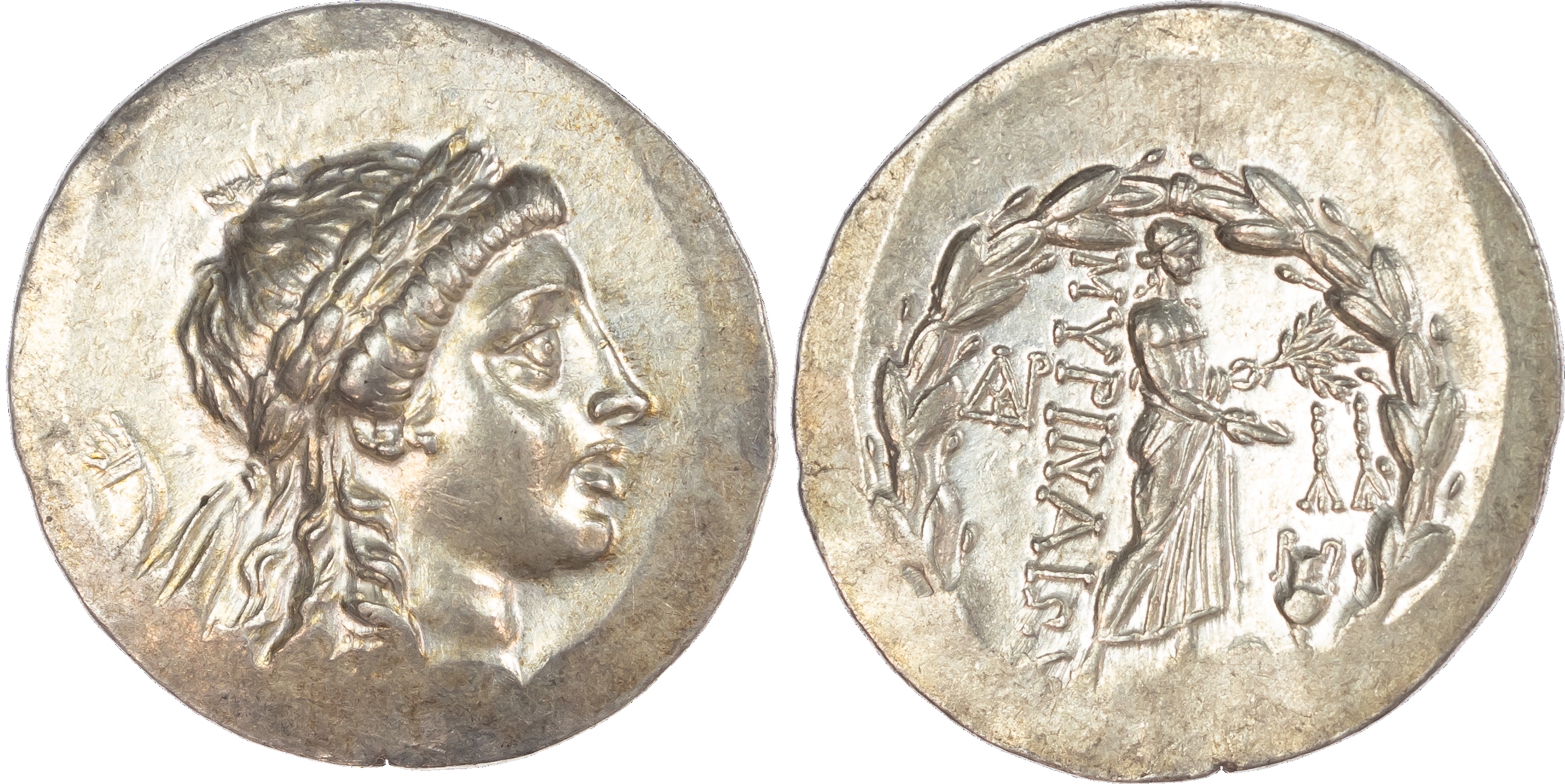 Aeolis, Myrina (c. 160-143 BC) AR Tetradrachm, Stephanophoric type, 16.90g. Laureate head of Apollo facing right. Rev.