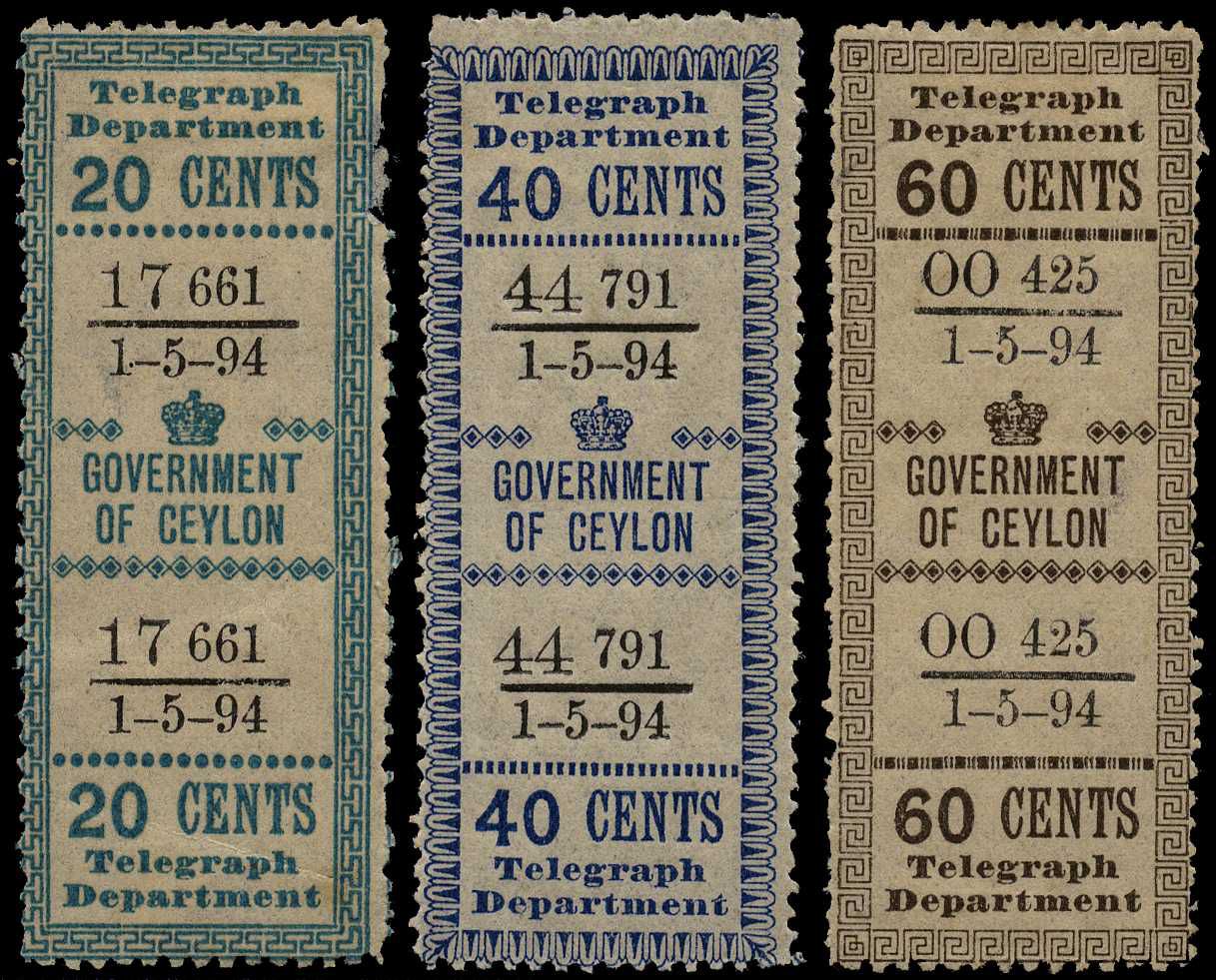 1894 20ct, 40ct and 60ct with 1-5-94 dates,...