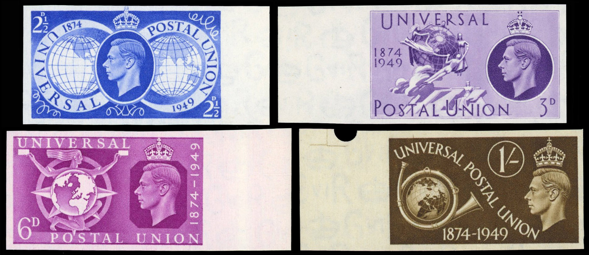 Great Britain 1949 2½d-1s 75th Anniversary of the Universal Postal Union, Set of Four, BPMA Imprimatur, SG 499/2