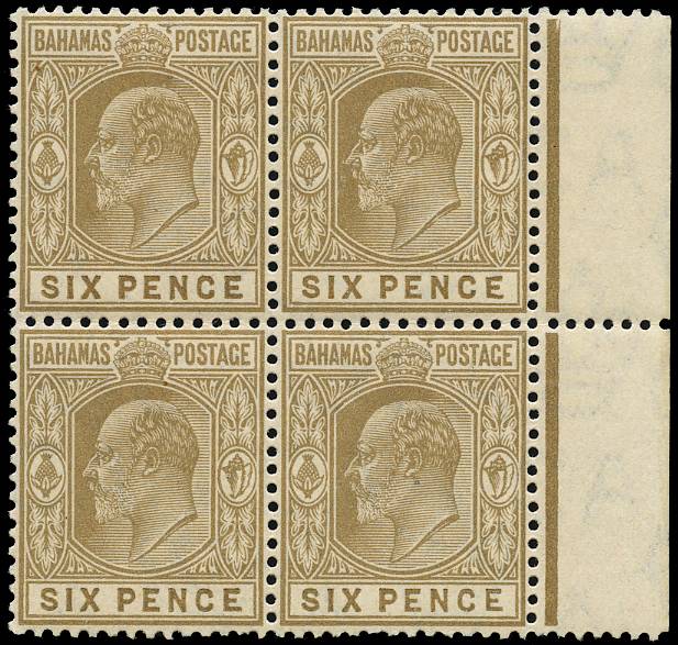 BAHAMAS SG 74a 1906-11 6d BISTRE-BROWN WMK MCA VAR MALFORMED E U/M