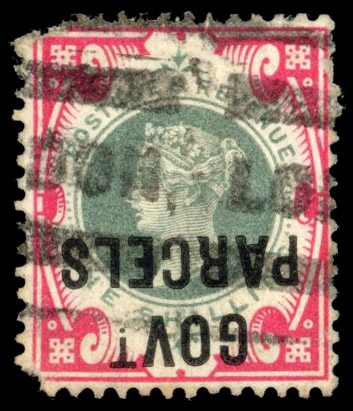 Great Britain 1900 1s Green & carmine (Govt. Parcels inverted). Fine used example of this magnificent departmental…