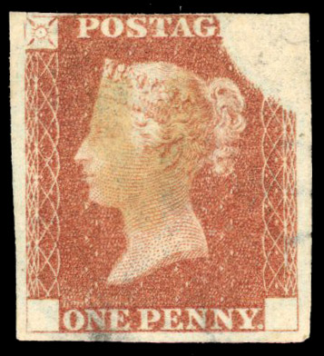 1840 1d Rainbow trial (State 3, Wmk Small Crown). Thomas Watson large ‘V’ trial cancellation.