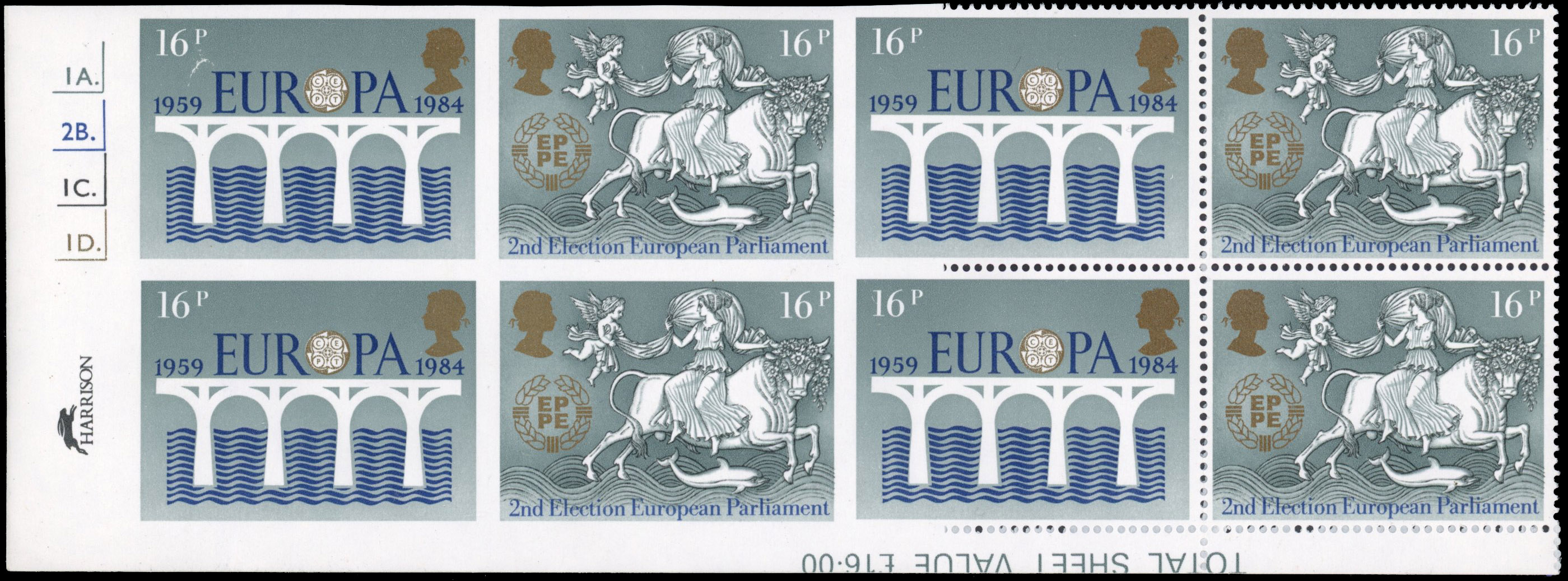 GB SG 1249a 1984 16p Europa imperforate/partly perforated block mint
