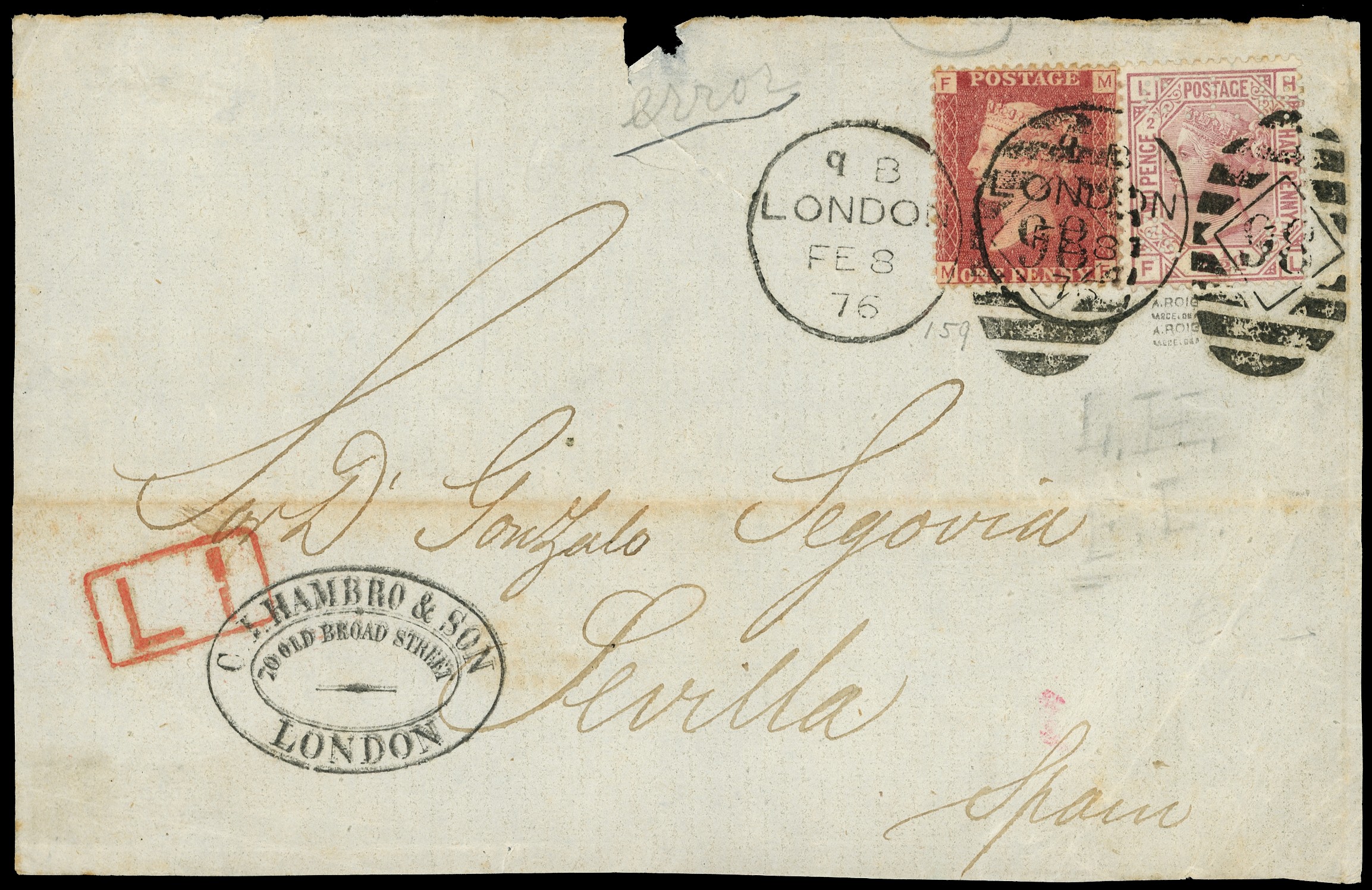 1875 2½d Rosy Mauve Pl.2 (LH-FL for LF-FL Error of Lettering)