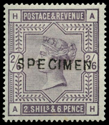 1883 2s6d Lilac. Very fine and fresh unmounted o.g. example lettered AH, overprinted "SPECIMEN" type 11, feint corner gum...