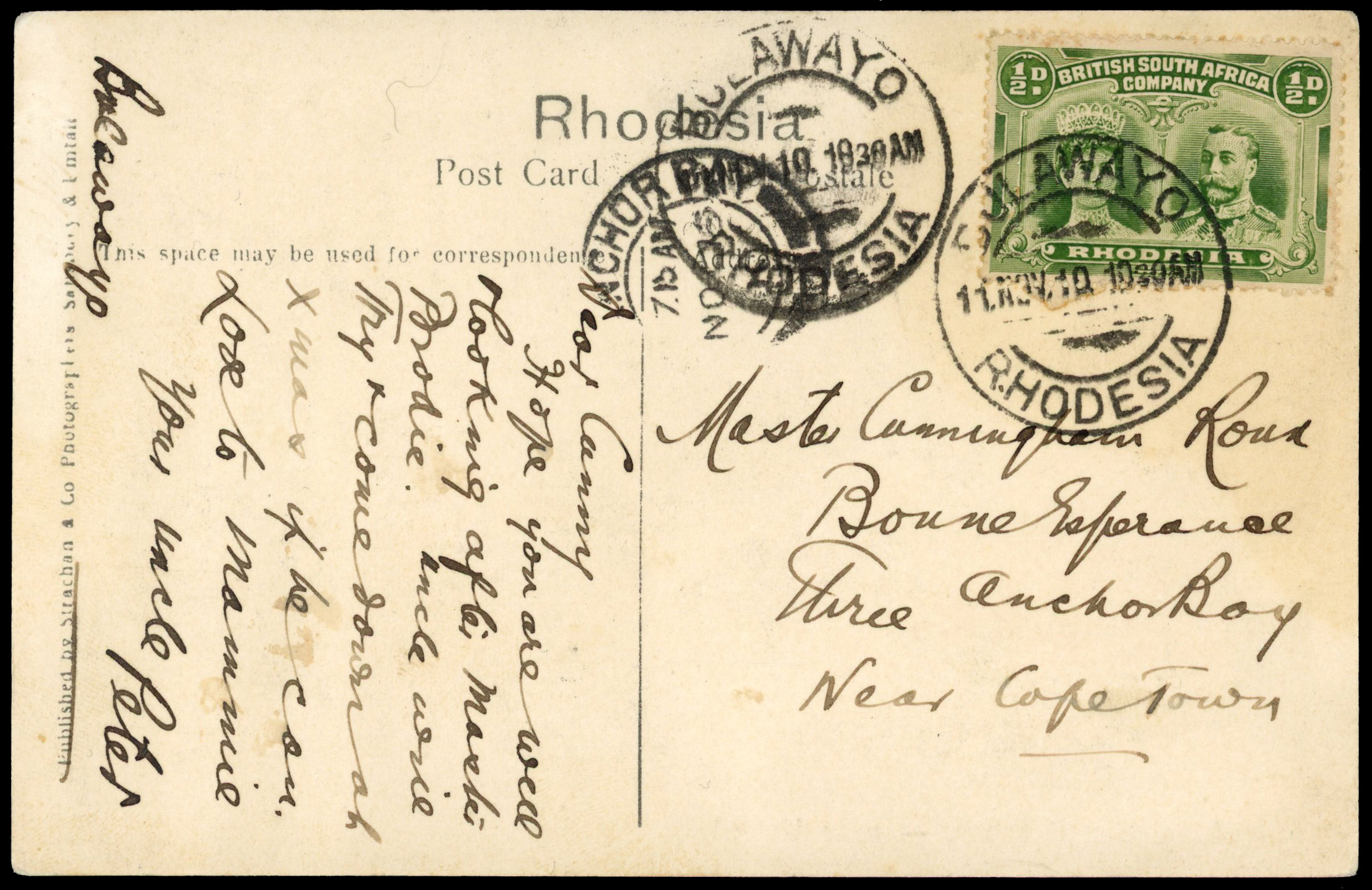 ½d yellowish green on ppc, Bulawayo DC of 11 Nov 10 (first day)