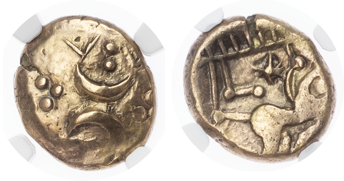 Iceni, Uninscribed (c. 50-40 BC) AV Stater, ‘Freckenham Crescents’ type, 5.34g. 