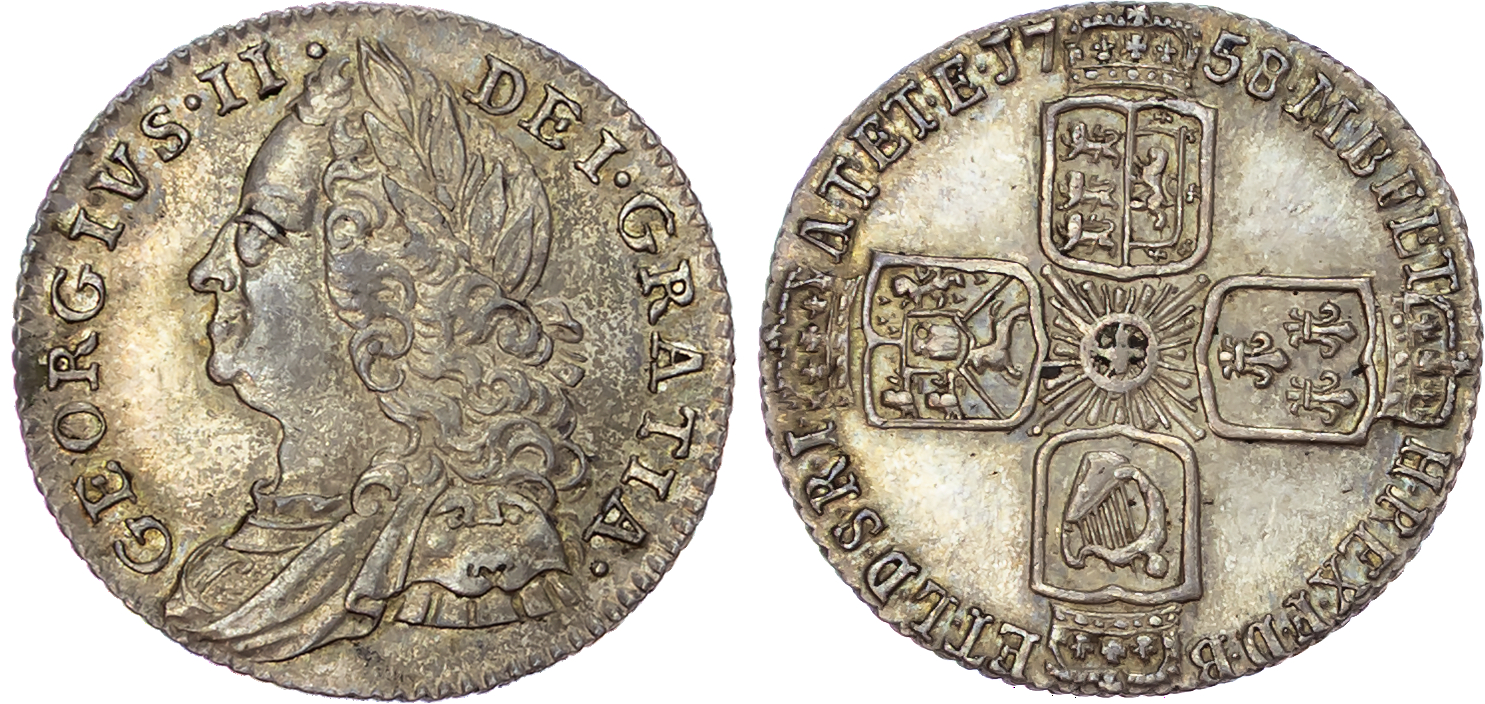 George II (1727-1760), AR Sixpence, 1758.