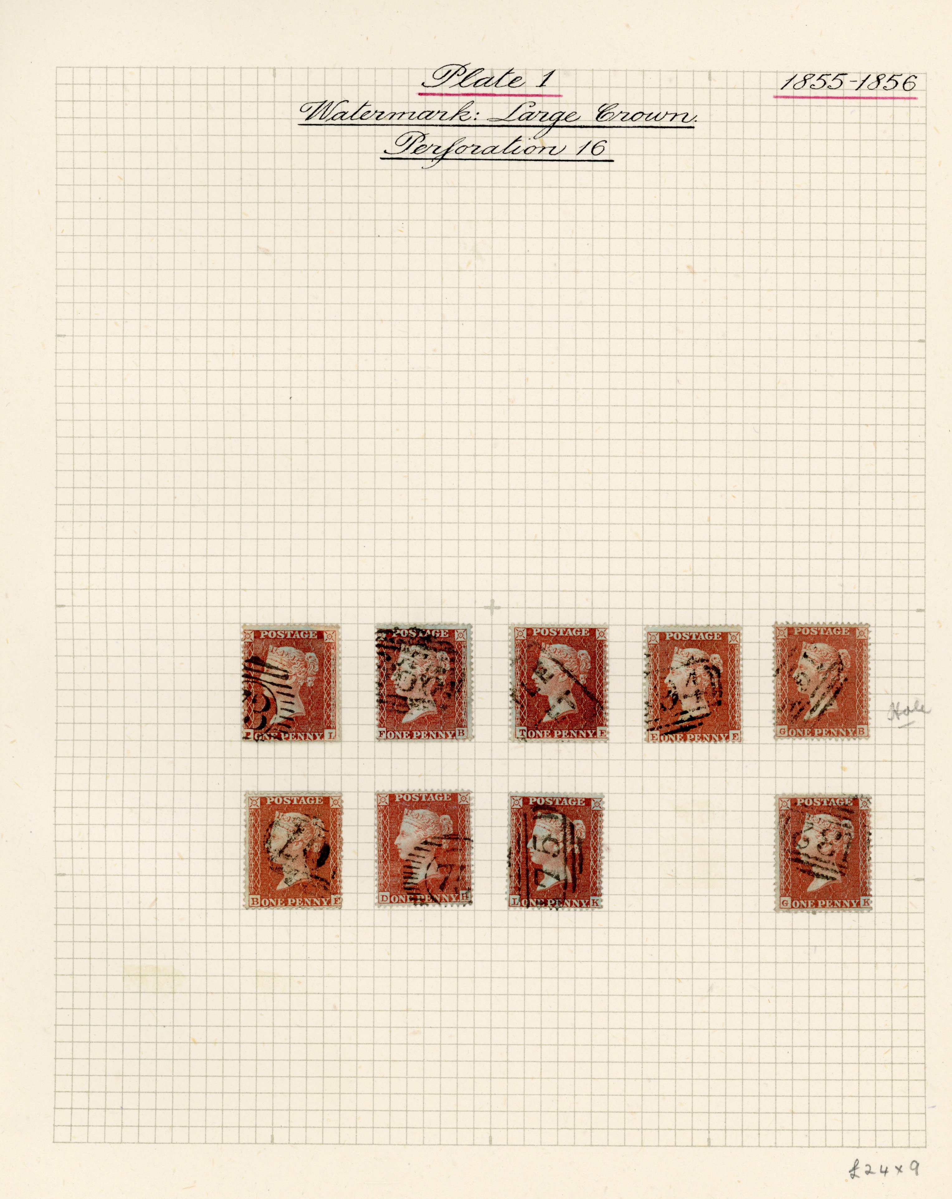 GB 1855 1d red-brown SG 26 collection Plates 1 to 15 used