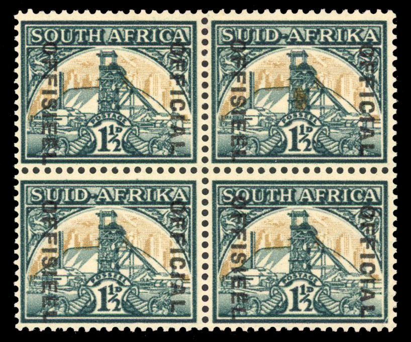 South Africa SG O33a,b, var mint block of 4 