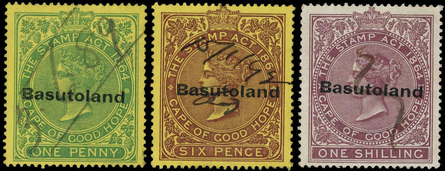 c.1889 21x2.5mm ‘Basutoland’ overprint on 1885 Cape Revenues