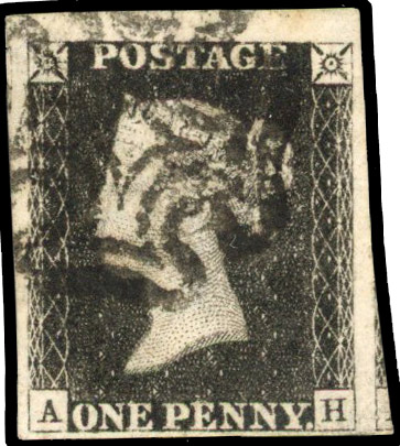 1840 1d black, plate 6 (AH) 4 margins, 3 large, black MC fine SG 2