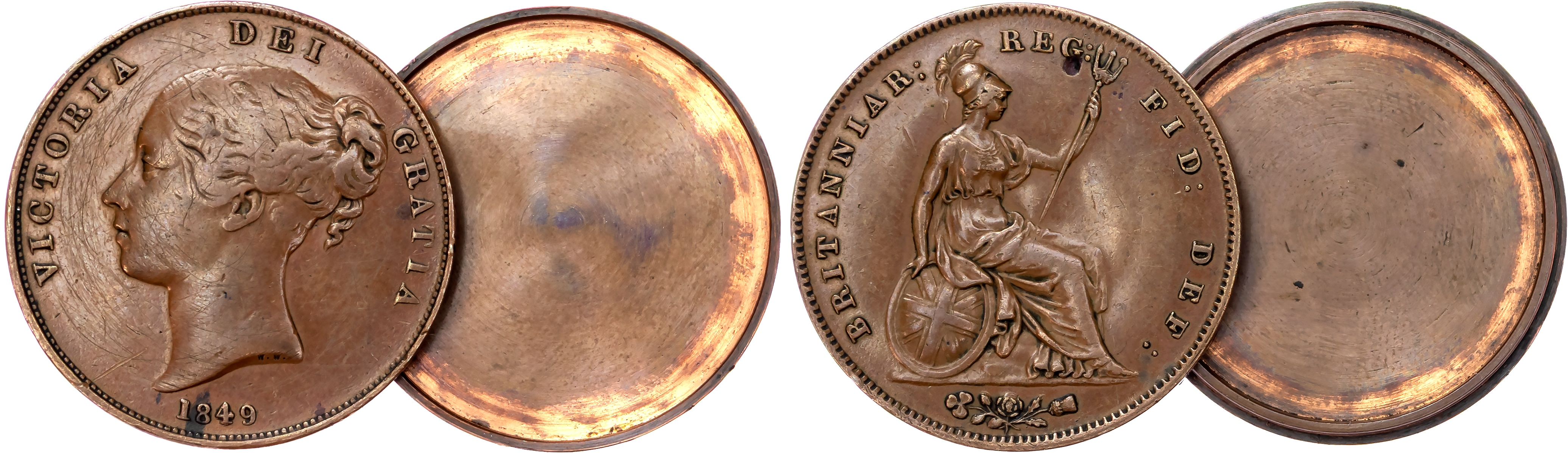 Victoria (1837-1901), Young Head Copper Coinage (1838-1860), AE Penny, 1849 OT, screw turned into a box.