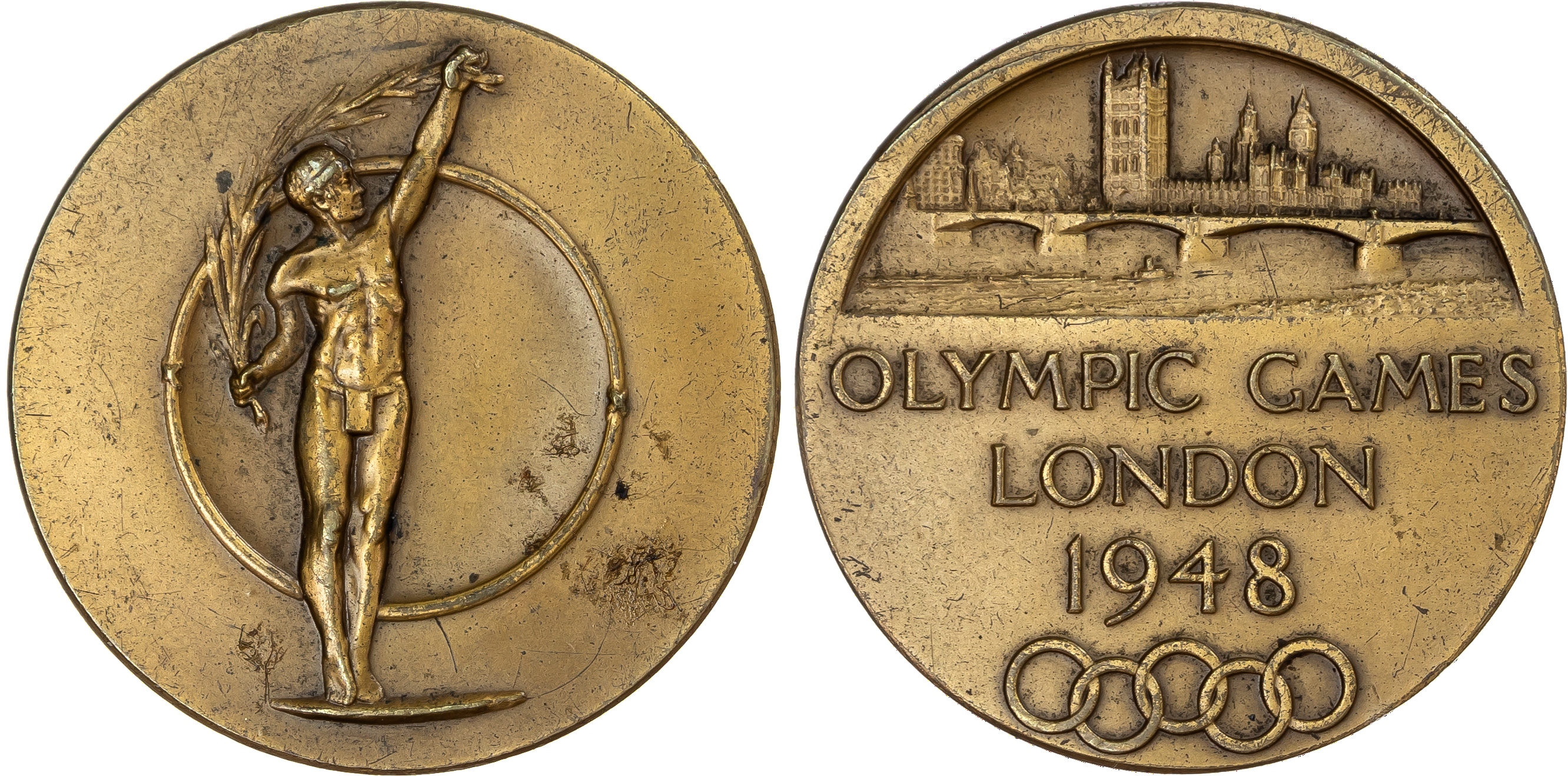 Olympic Games, London, 1948, bronze commemorative medal (38mm/23.16gm) by J. Pinches.