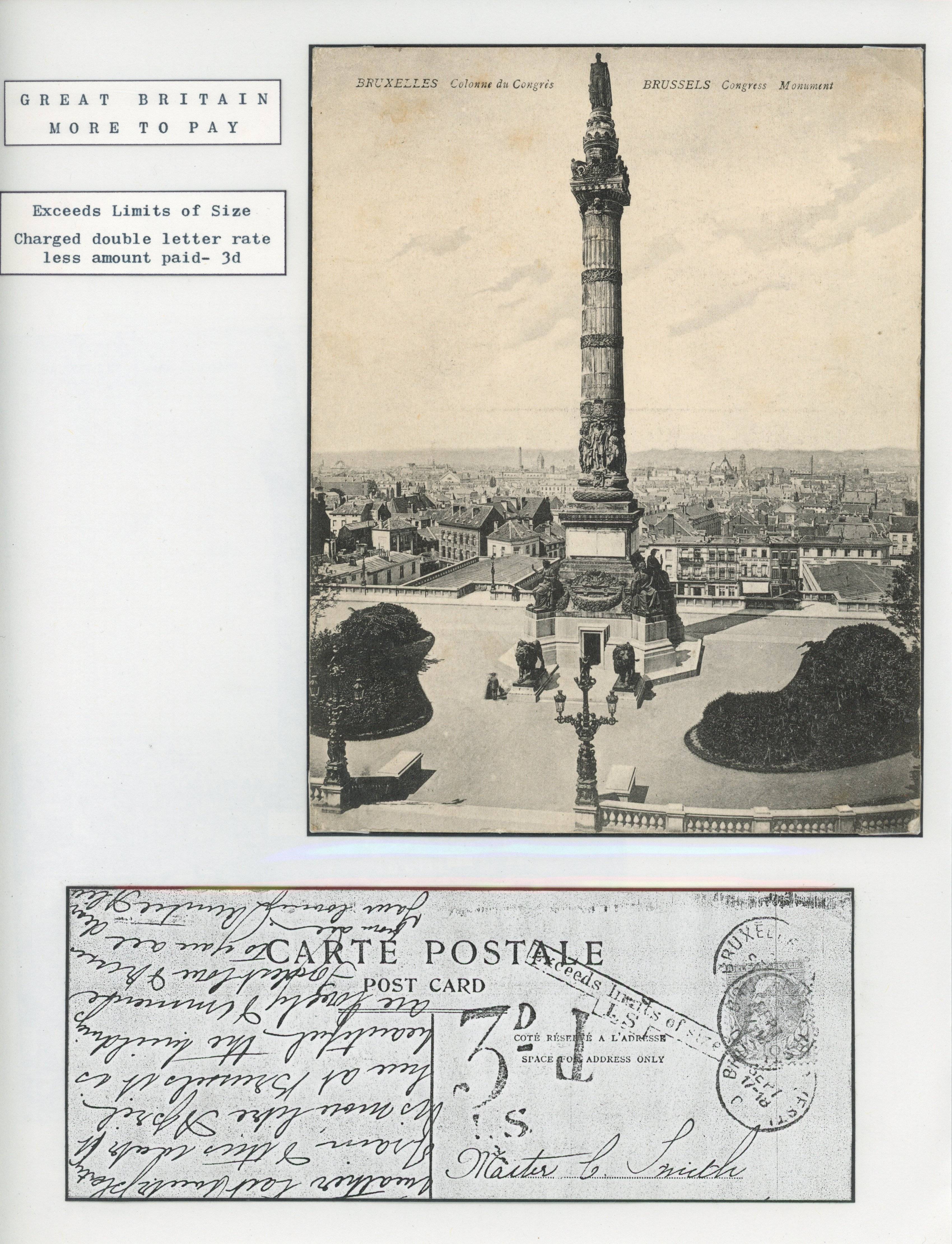 Belgium 1918 novelty postcard to London exceeding limits of size