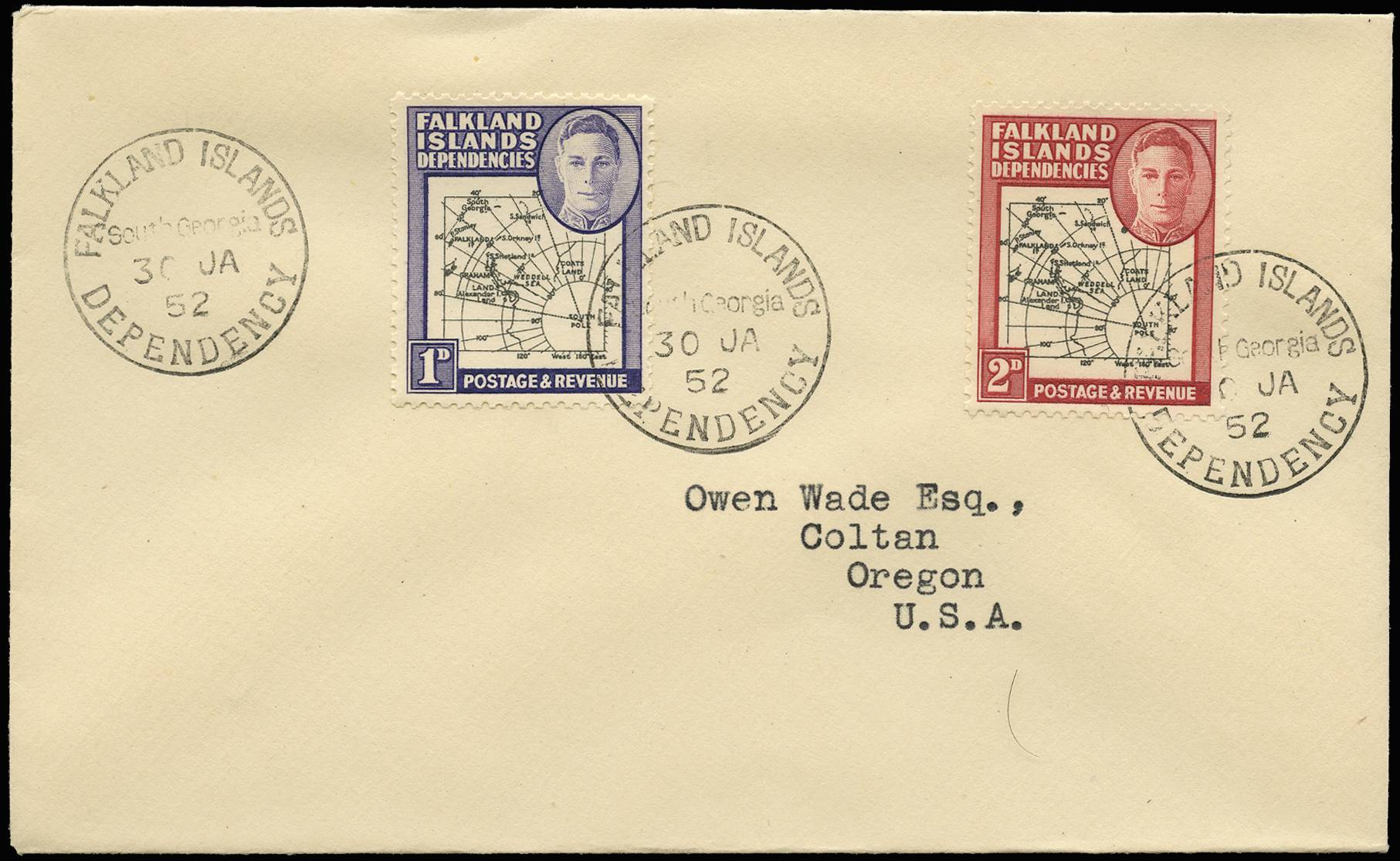 FALKLAND ISLANDS DEPENDENCIES SG G2, G3d 1952 COVER