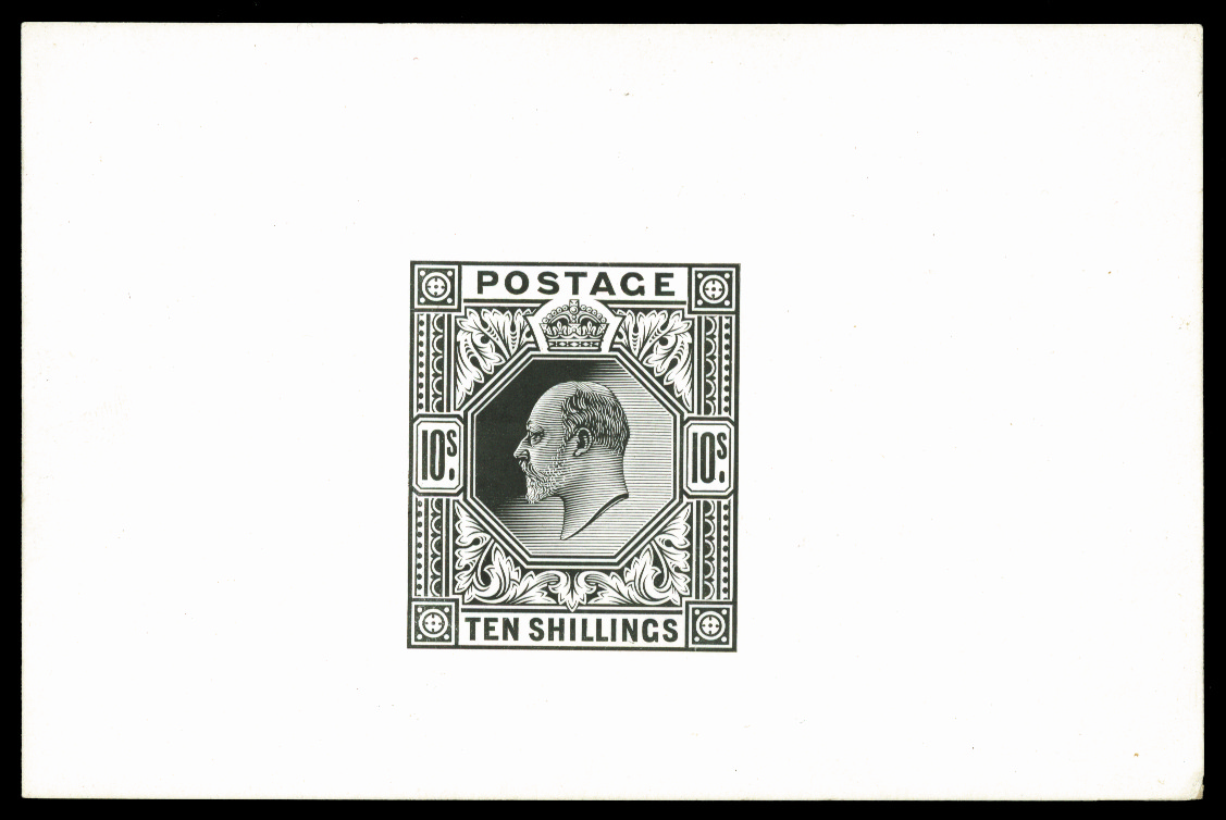 GB SG265var 1902 10s Master die proof in black on glazd card