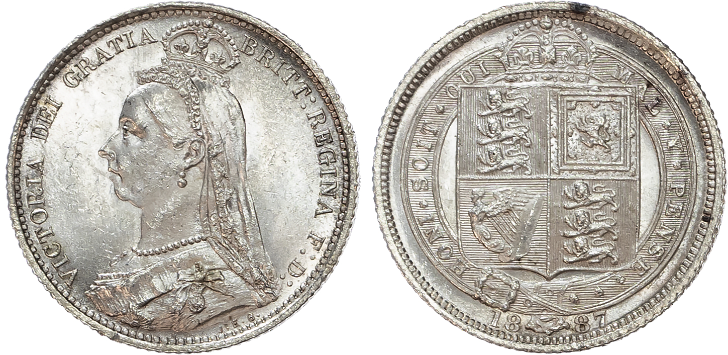 Victoria (1837-1901) Sixpence, 1887, withdrawn type.