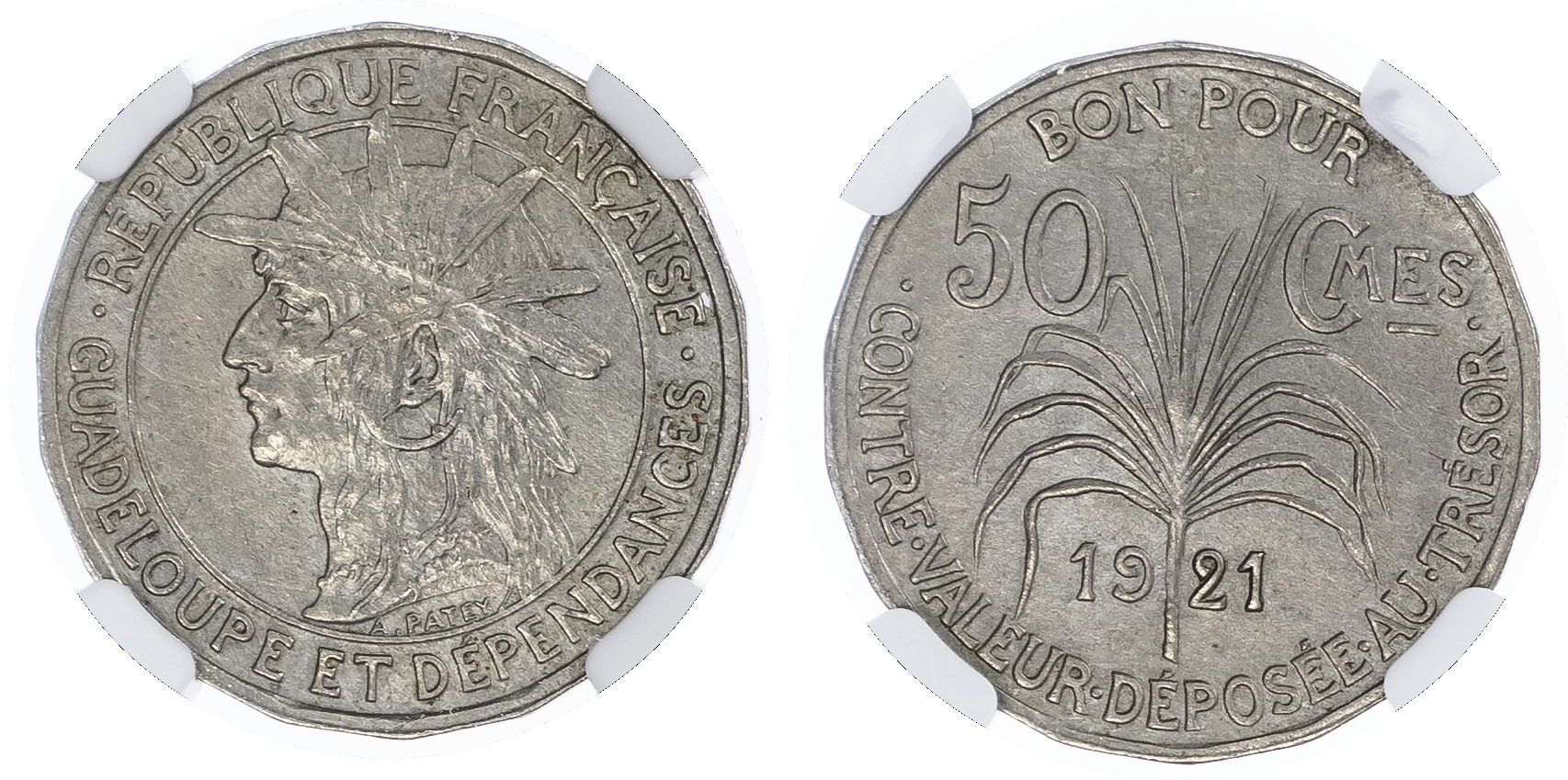 Guadeloupe. French Colonies Cu Ni 50 Centimes. 1921. 