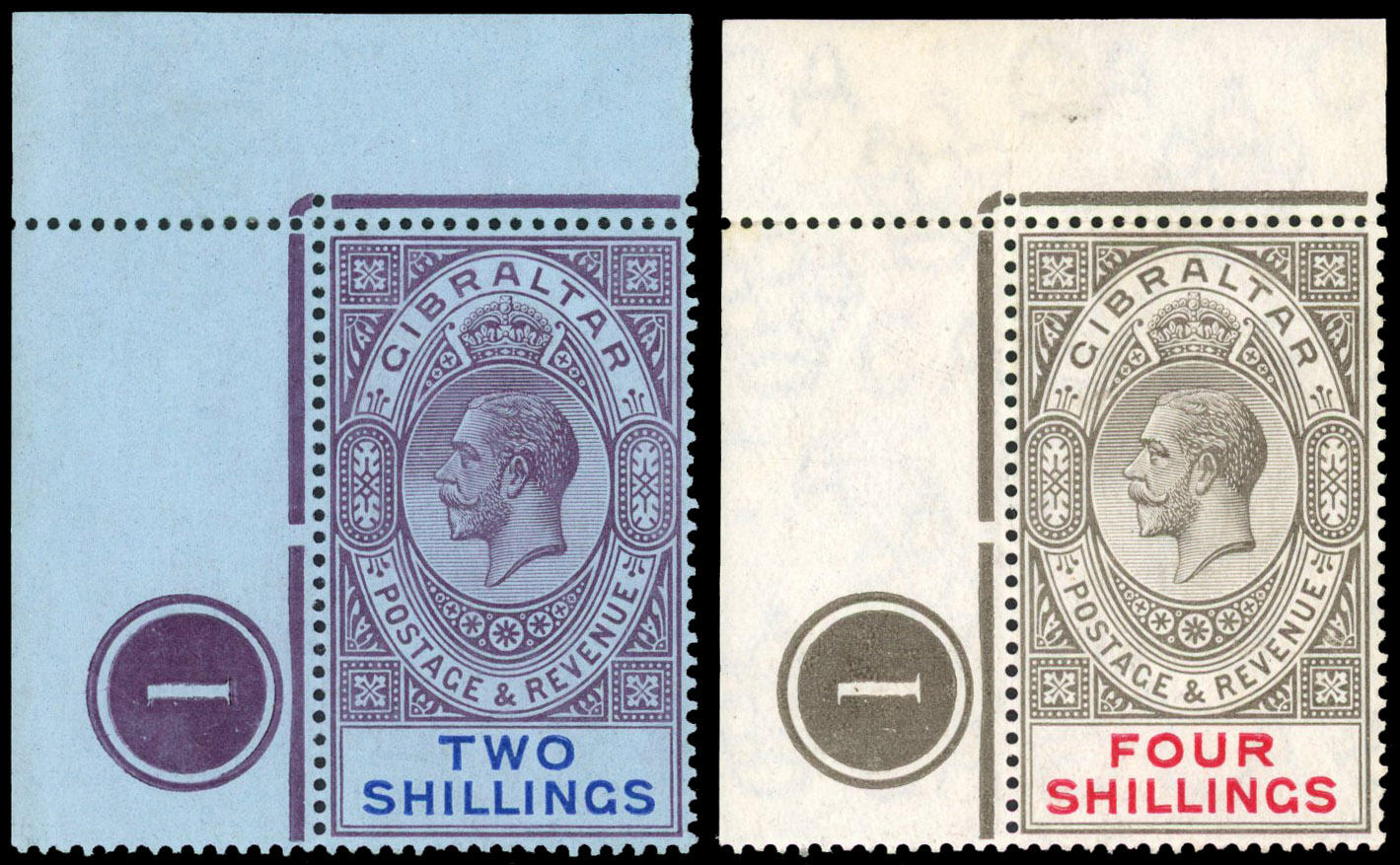 Gibraltar 1912-24 2s to £1 with plate number