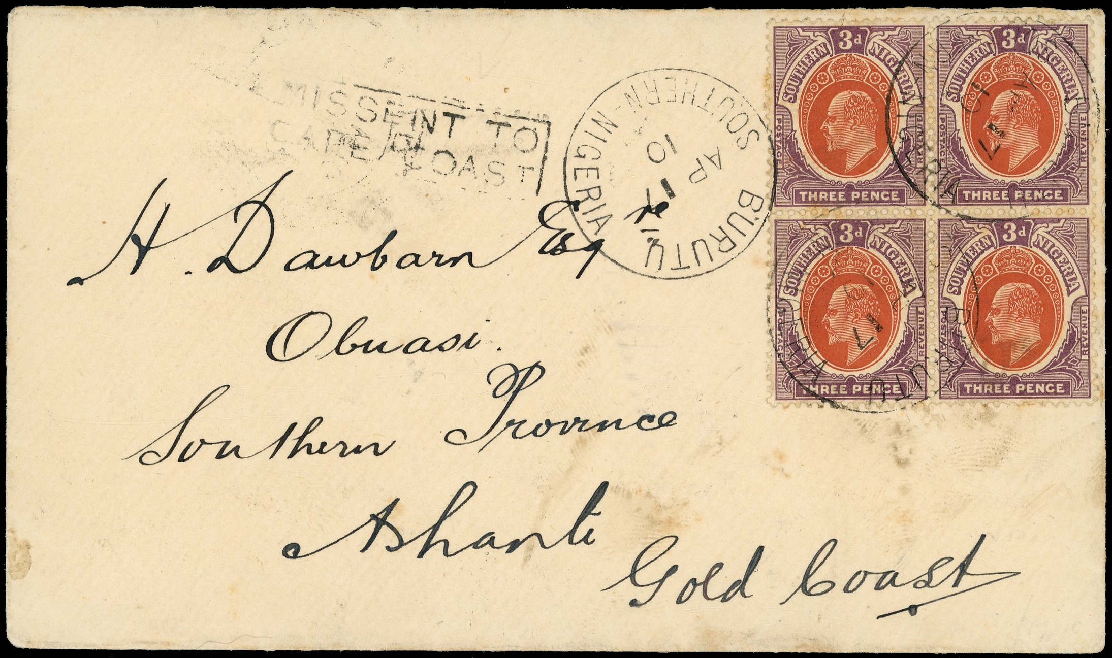 POSTAL HISTORY: 1910 cover to Gold Coast,...
