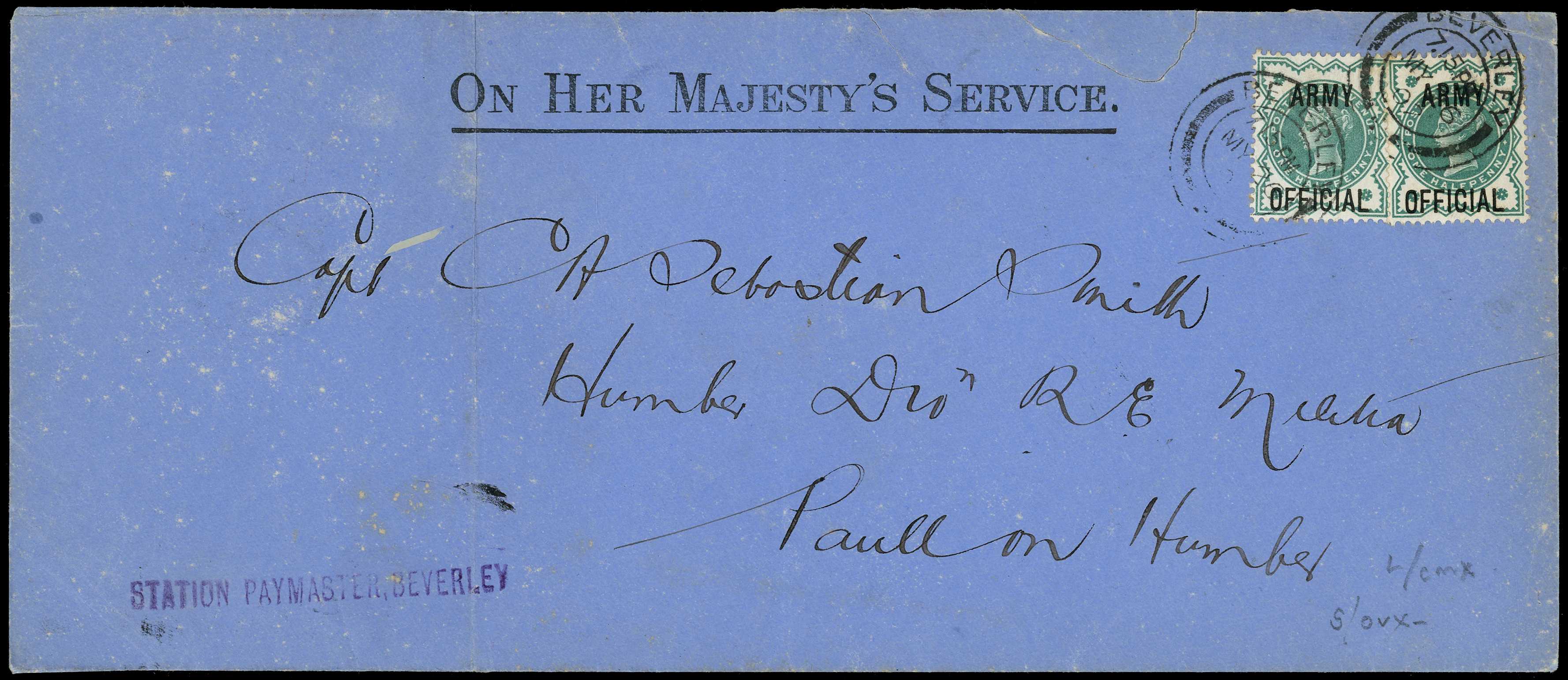 Postal History; Army Official. 1902 blue...