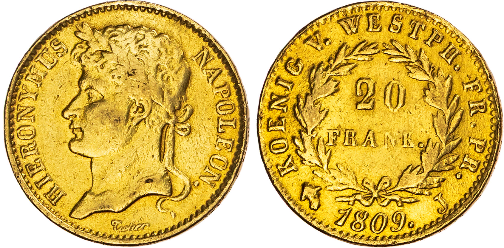 Germany, Westphalia, Hieronymus Napoleon (1807-1813), gold 20 Franken