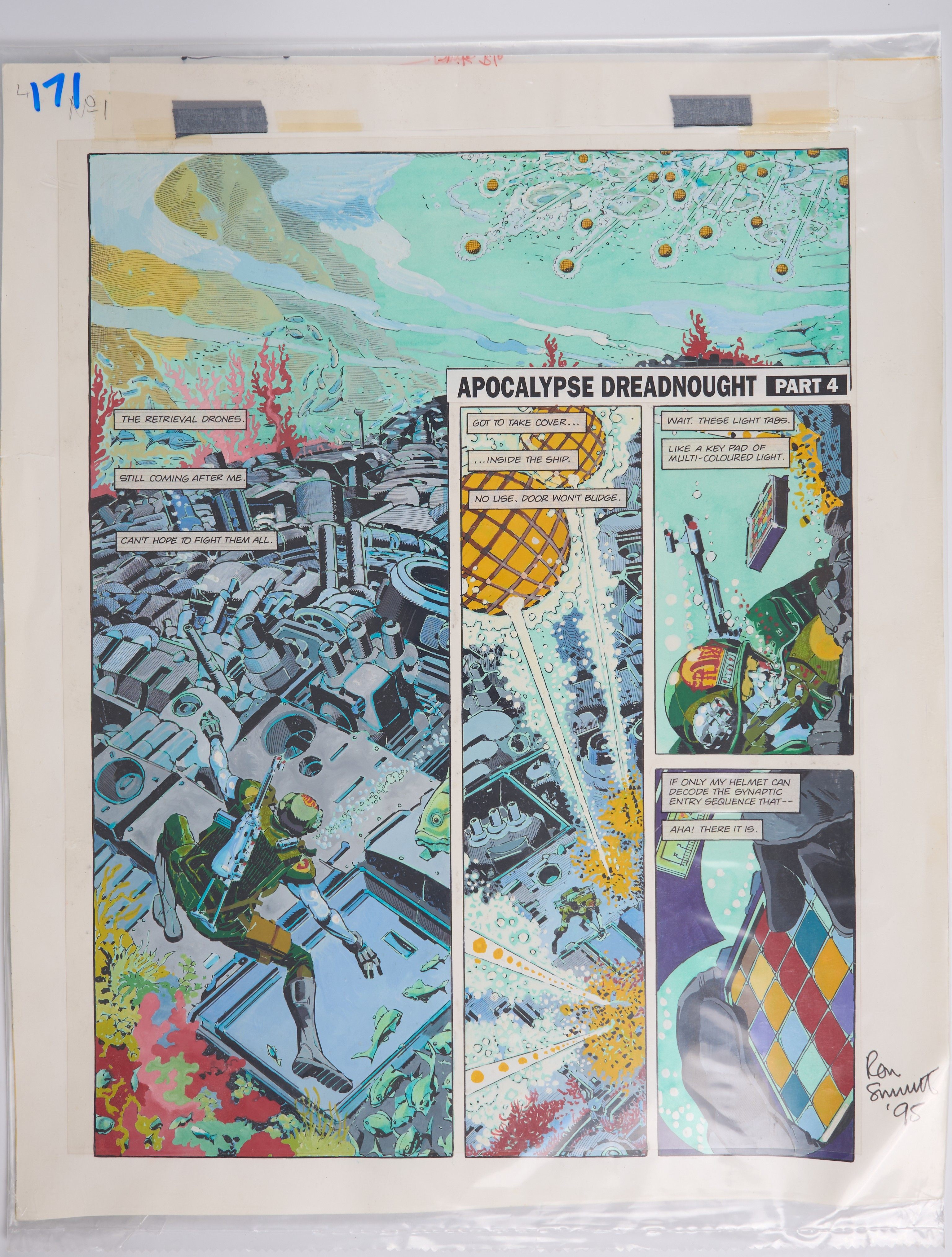 Ron Smith 2000 AD Prog #783 Apocalypse Dreadnought Colour Story Pages Signed (Fleetway, 1992) Total 2