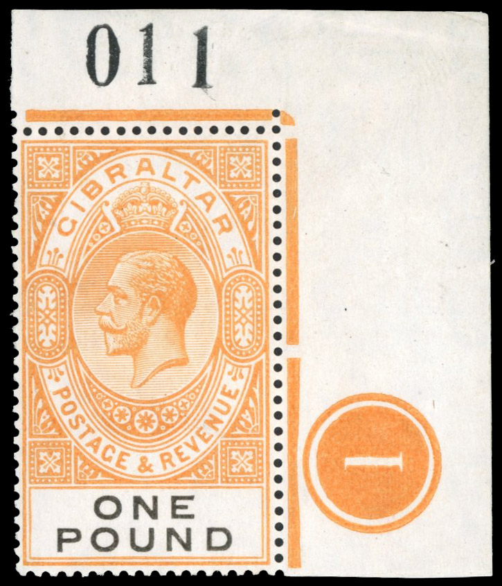 Gibraltar SG 107 var £1 yellow and black shade mint