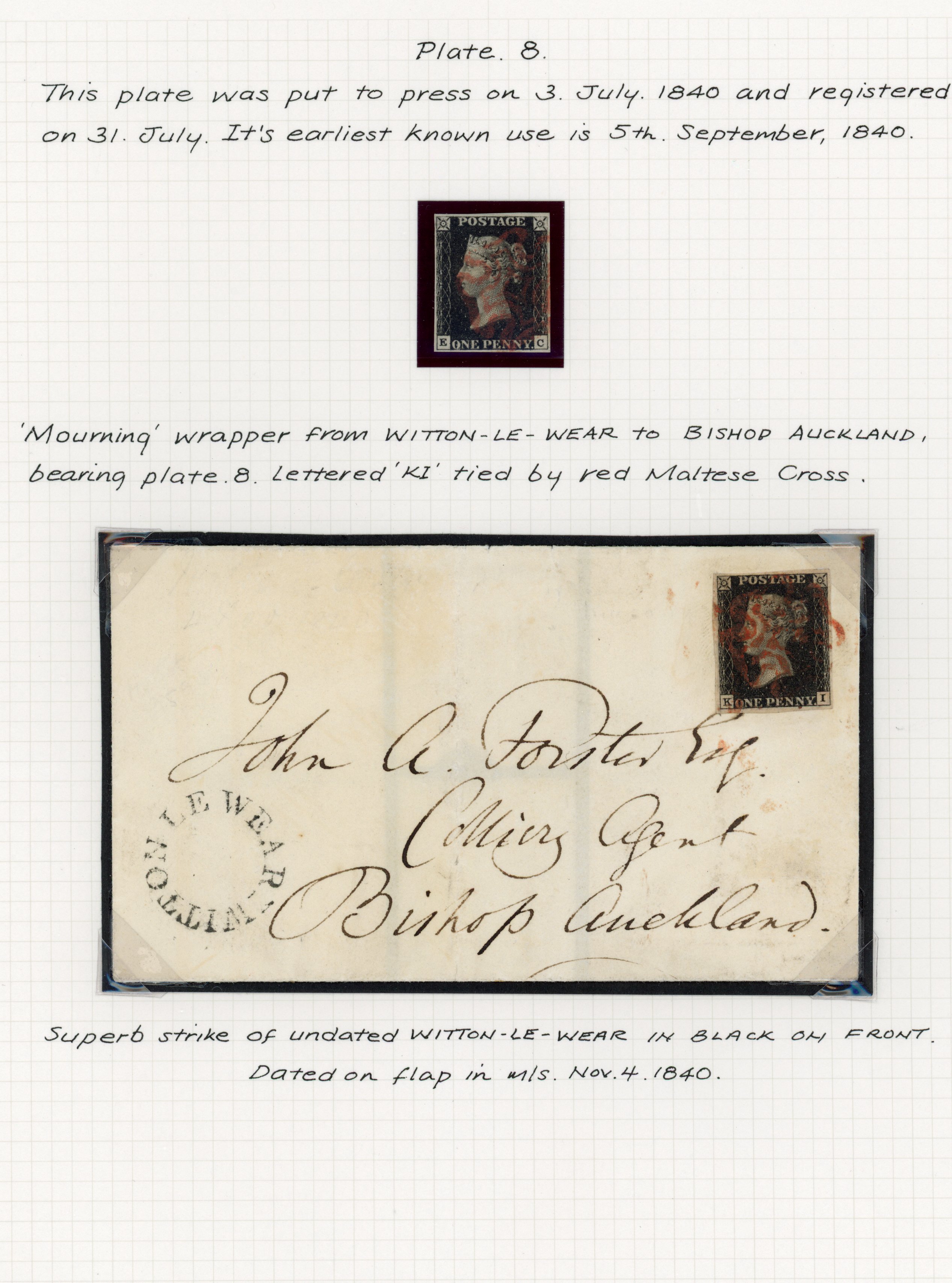 1840 1d Black Pl.8. Fine group of two examples,