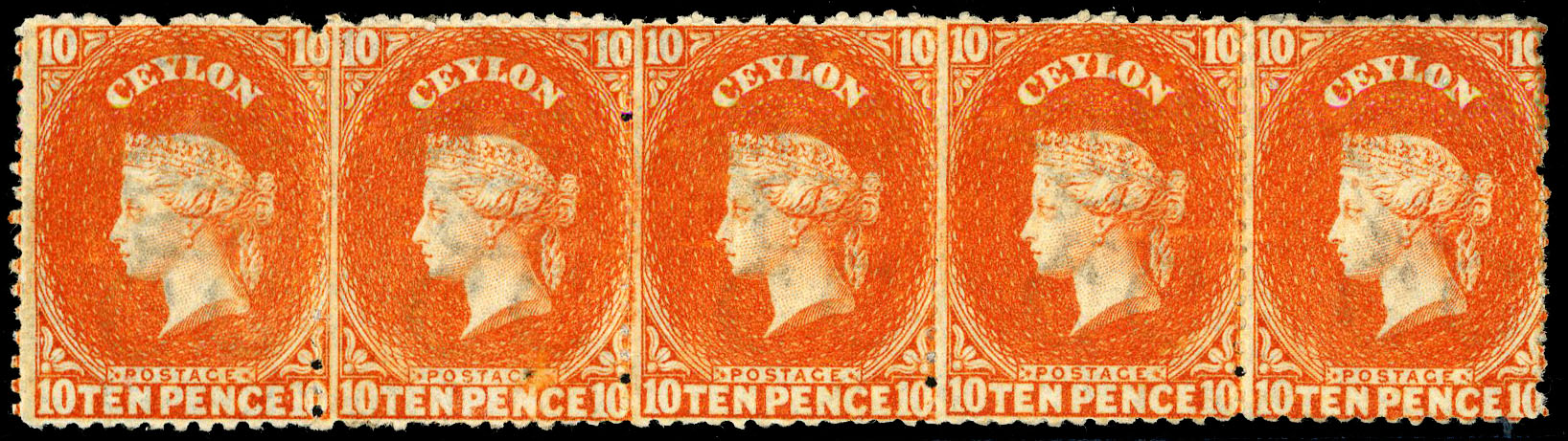 Ceylon SG 70b strip of five mint 
