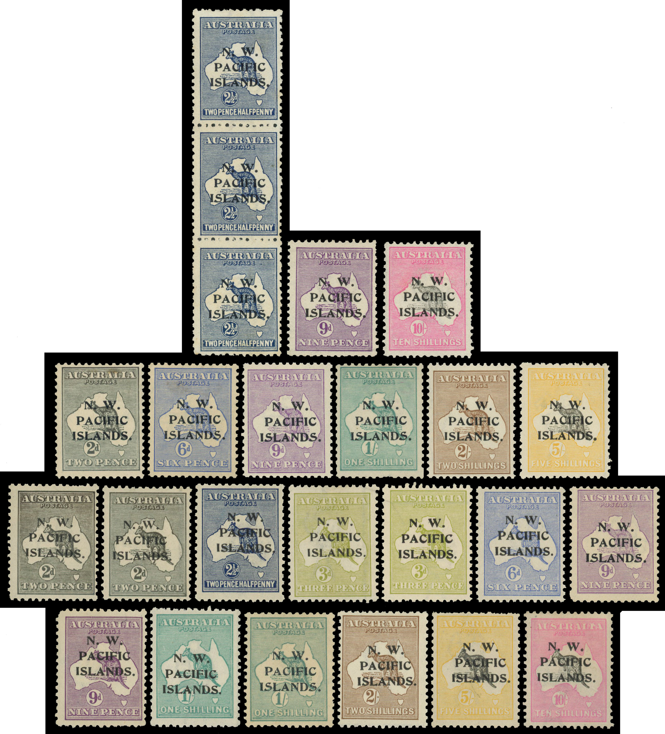 NEW GUINEA: Mint on stoc card including 1915 9d violet, 10s grey and pink, 1915 values to 5s, 1918 to 10s, mainly fine. (24)