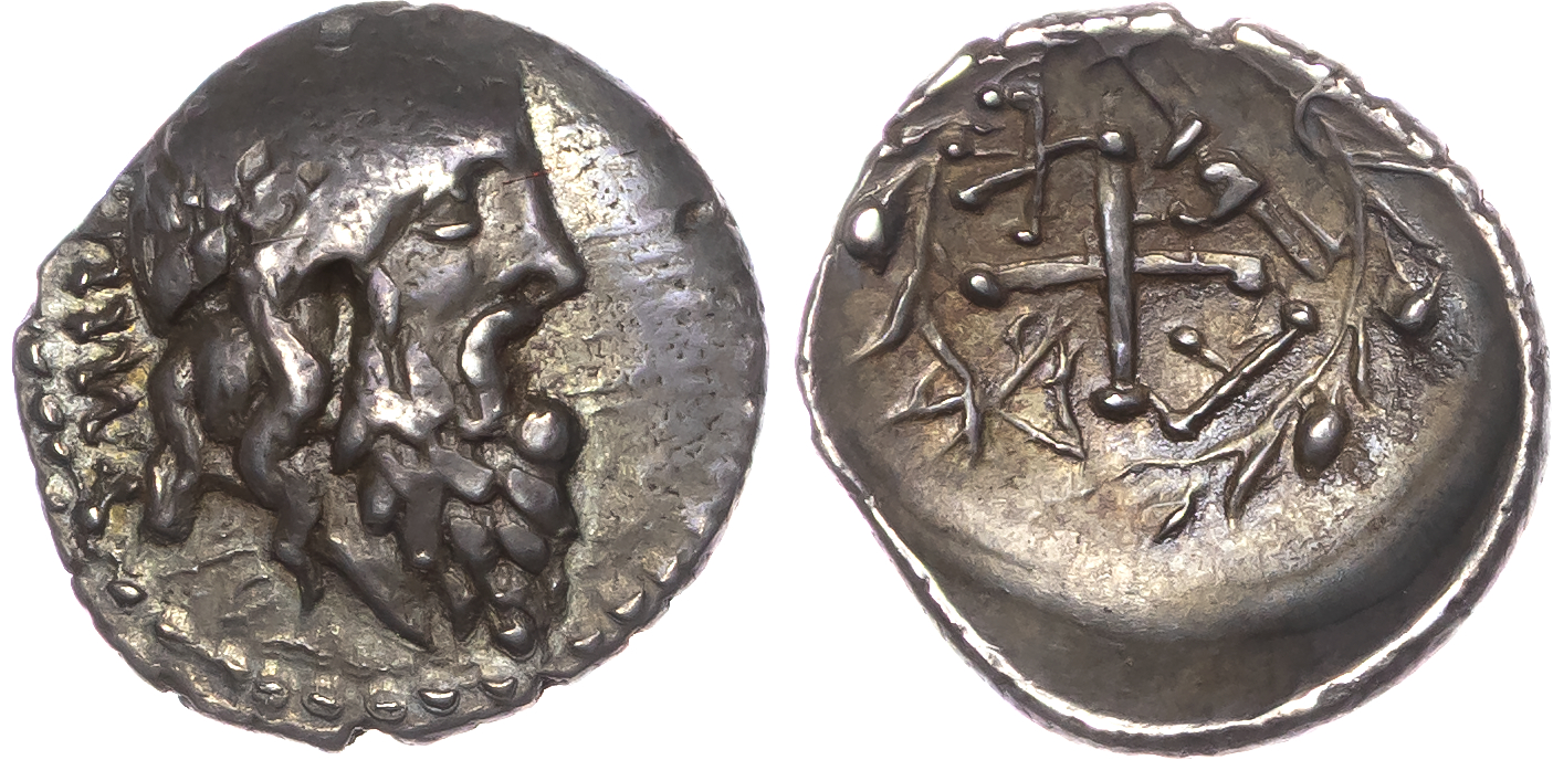 Achaean League, Elis (c. 45-30 BC) AR Hemidrachm/Triobol, 2.20g.