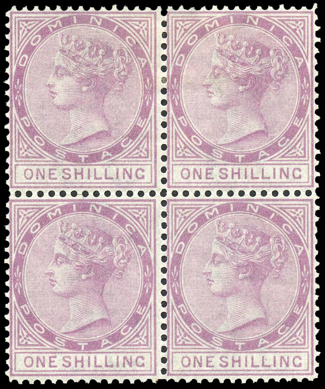 1886-90 wmk Crown CA, 1s dull magenta, block of four, fine large part og