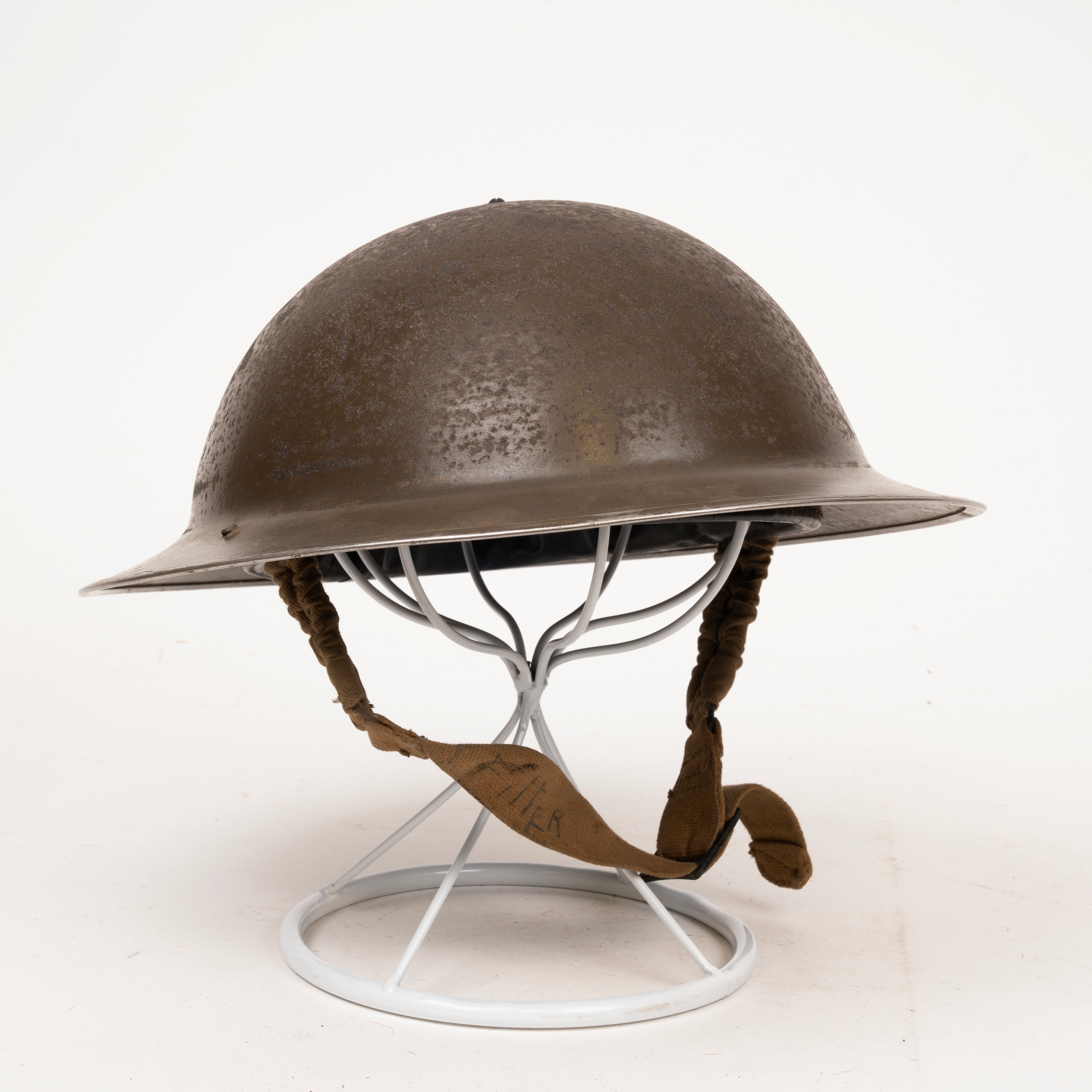 WWII Home Front  steel helmet with home-made canvas carrying cover